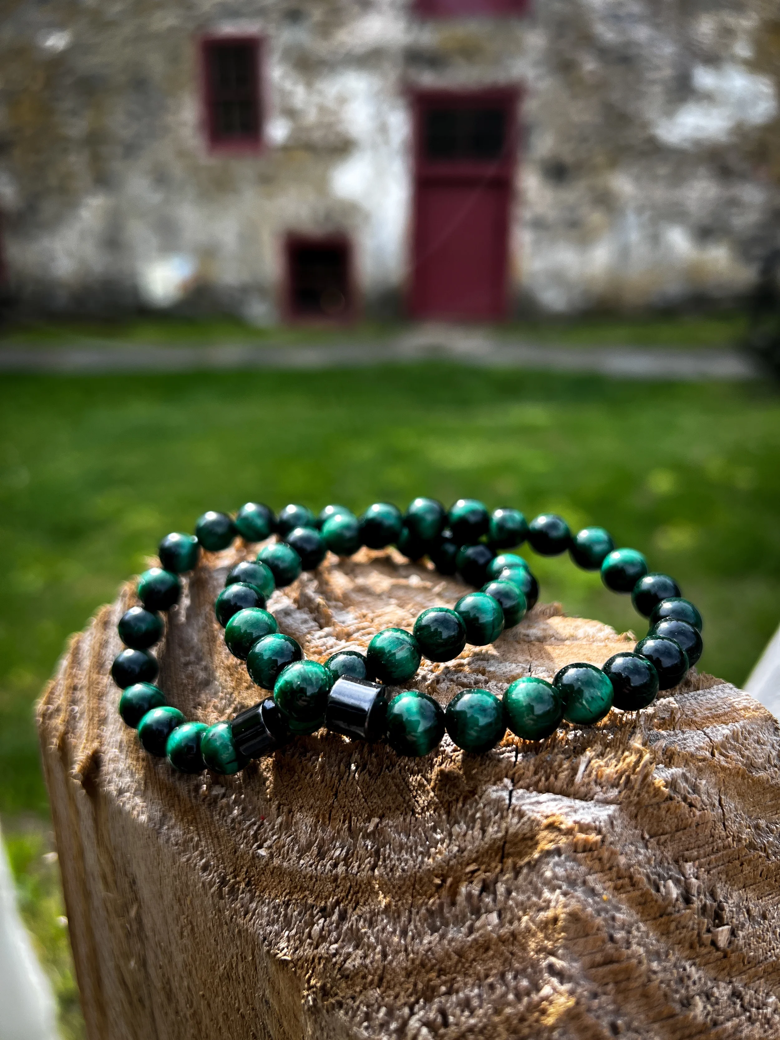 Mala-for-Vets-green-tiger-eye-hematite-rock-building-newlin-grist-mill.webp