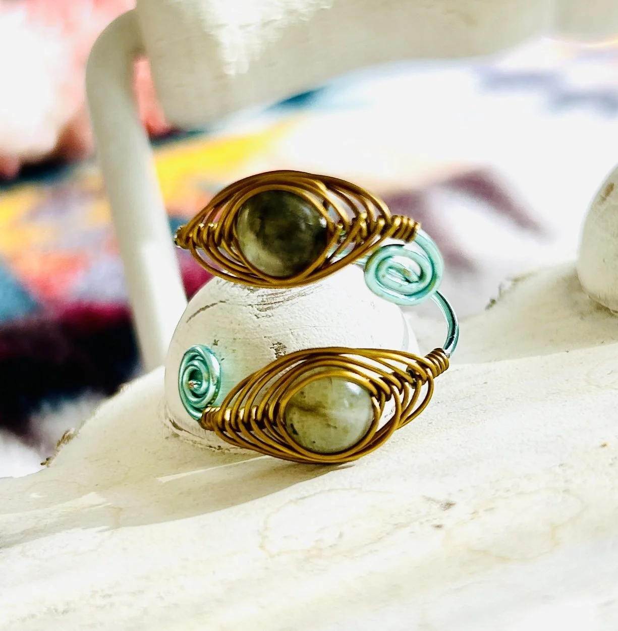 Double Labradorite Adjustable Ring