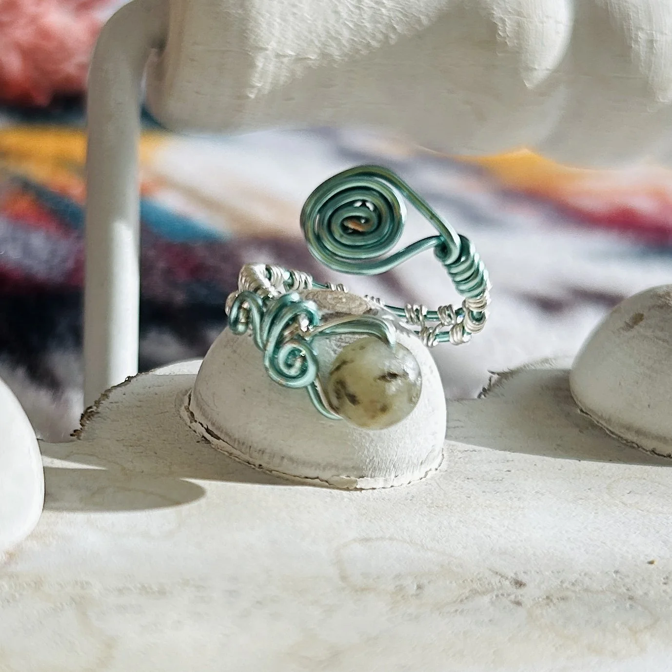 Labradorite Teal Swirl Ring