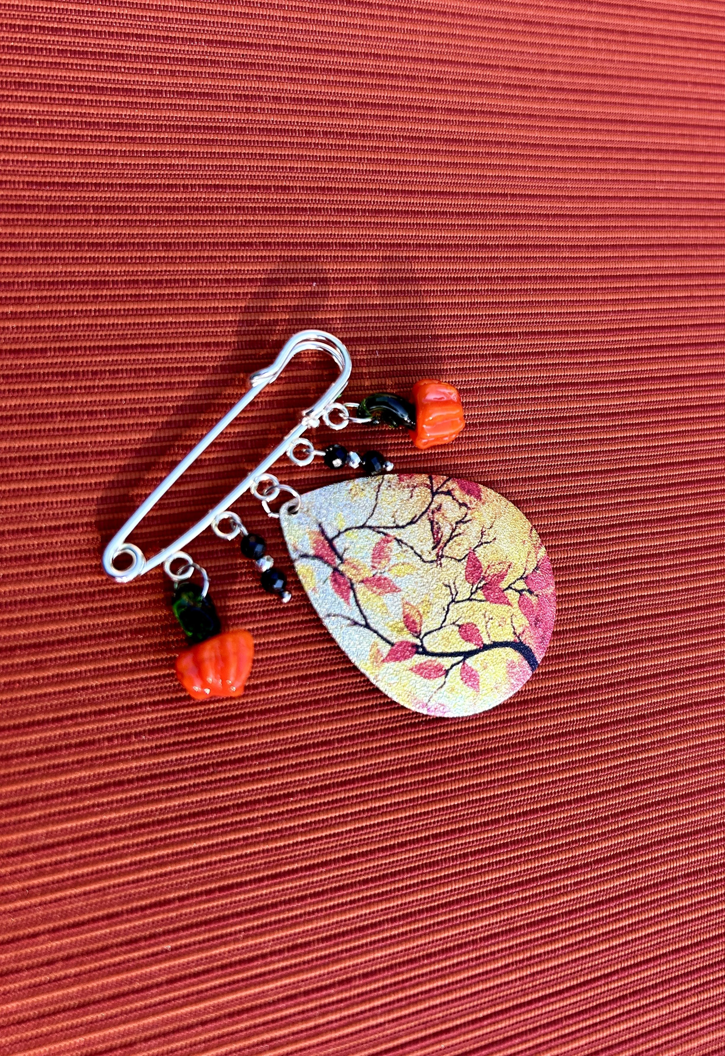 Fall Scene Safety Pin Brooch