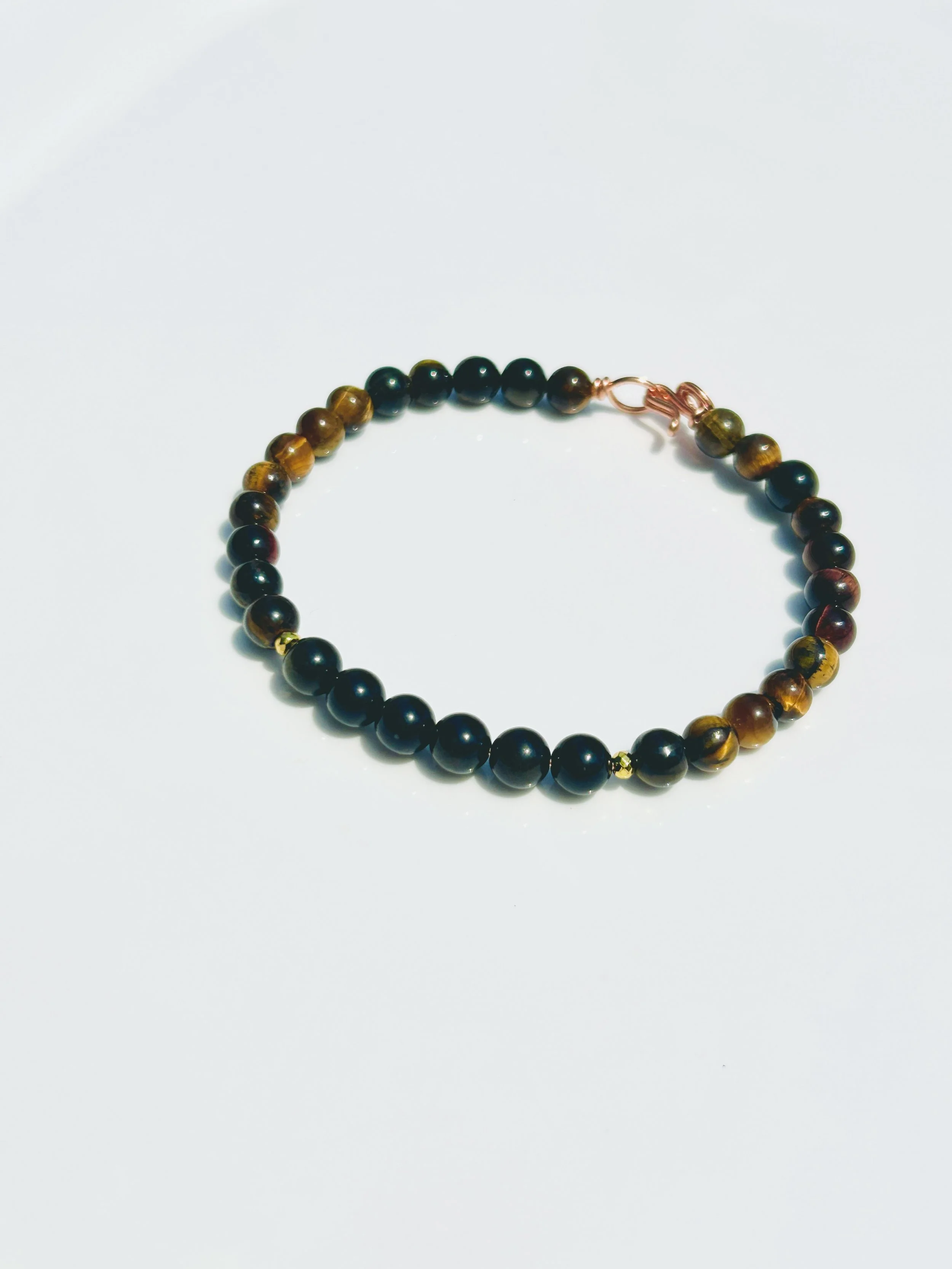 Tiger's Eye & Gold Sheen Obsidian Copper Bracelet