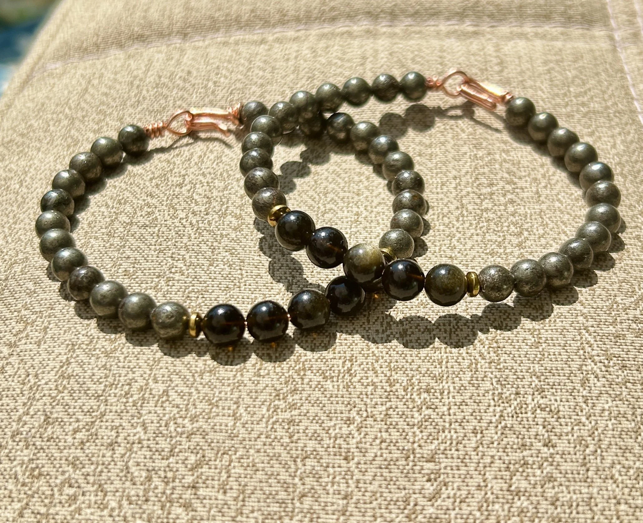 Pyrite & Gold Sheen Obsidian Copper Bangle