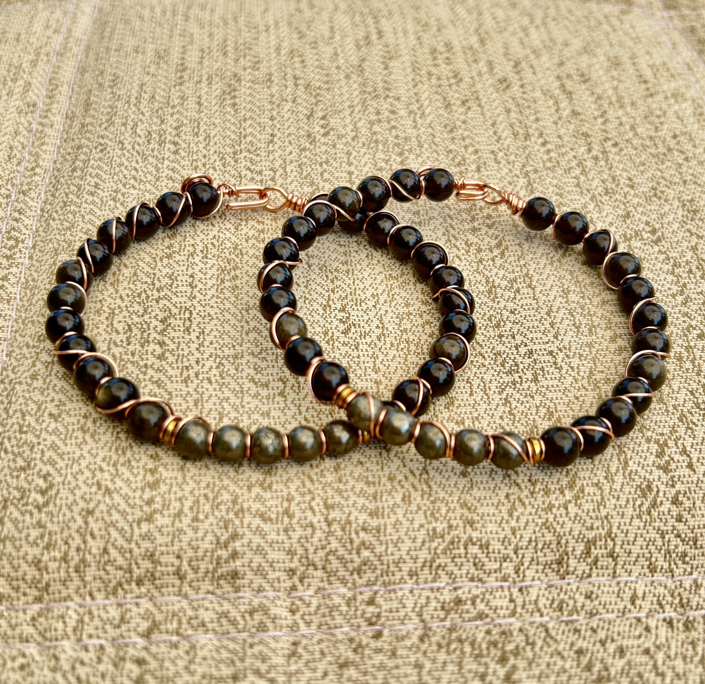 Gold Sheen Obsidian & Pyrite Copper Bangle