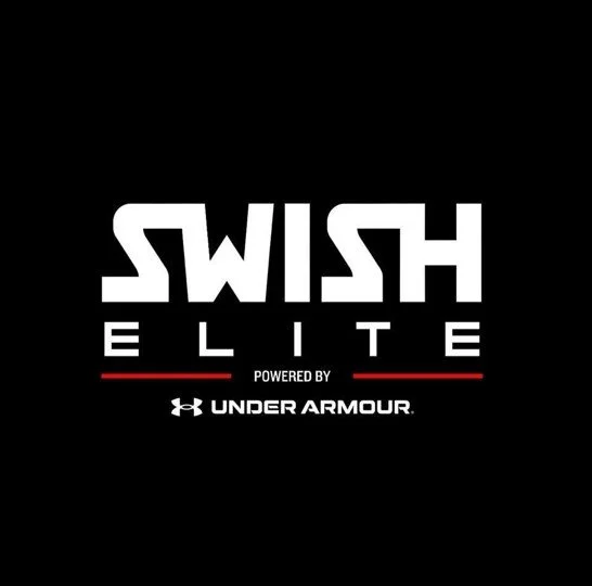Swish Elite logo with Under Armour branding on a black background.