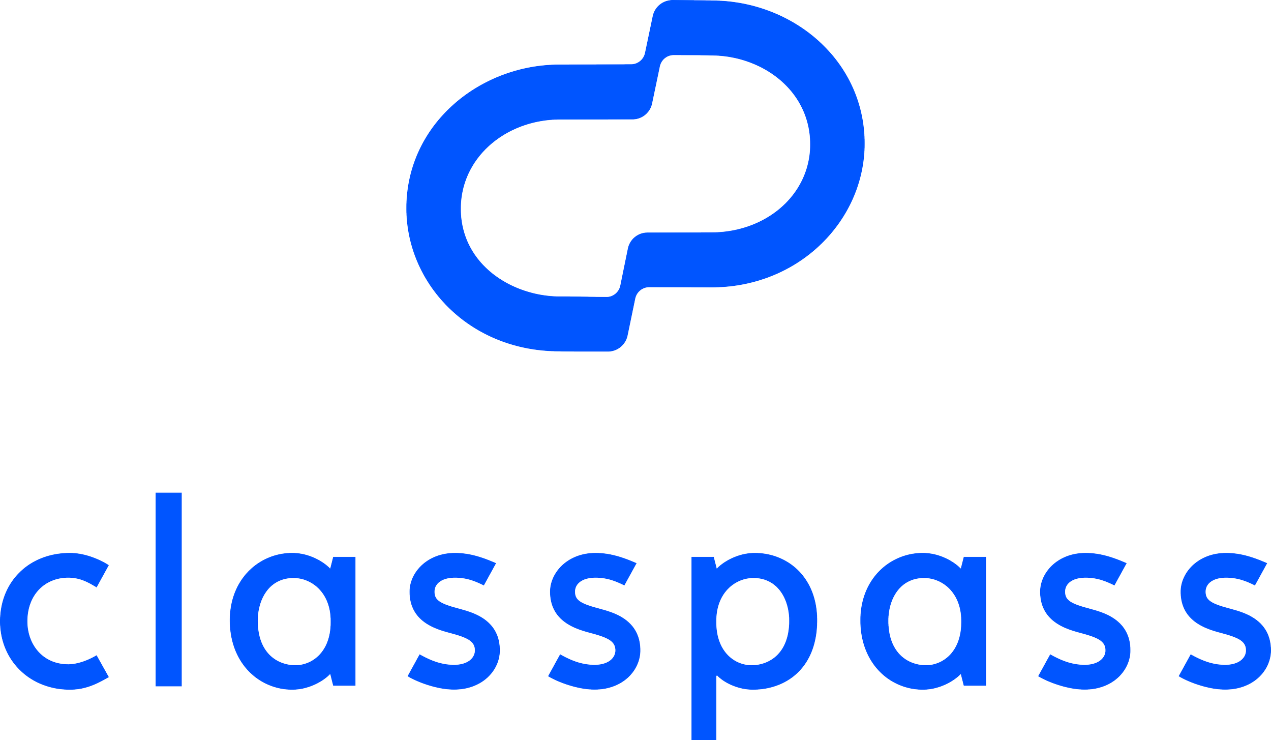 Blue logo with an abstract shape and the words "classpass" below it.