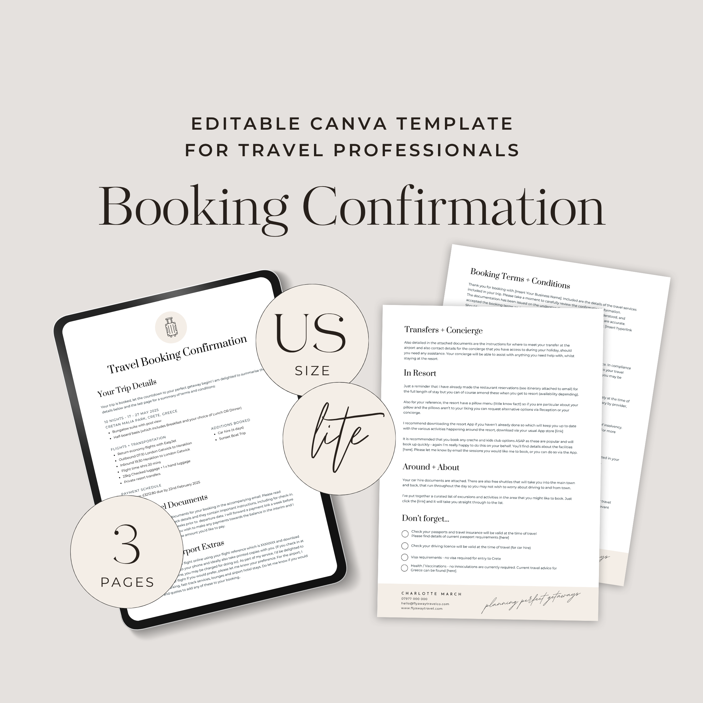 Travel Booking Confirmation LITE US