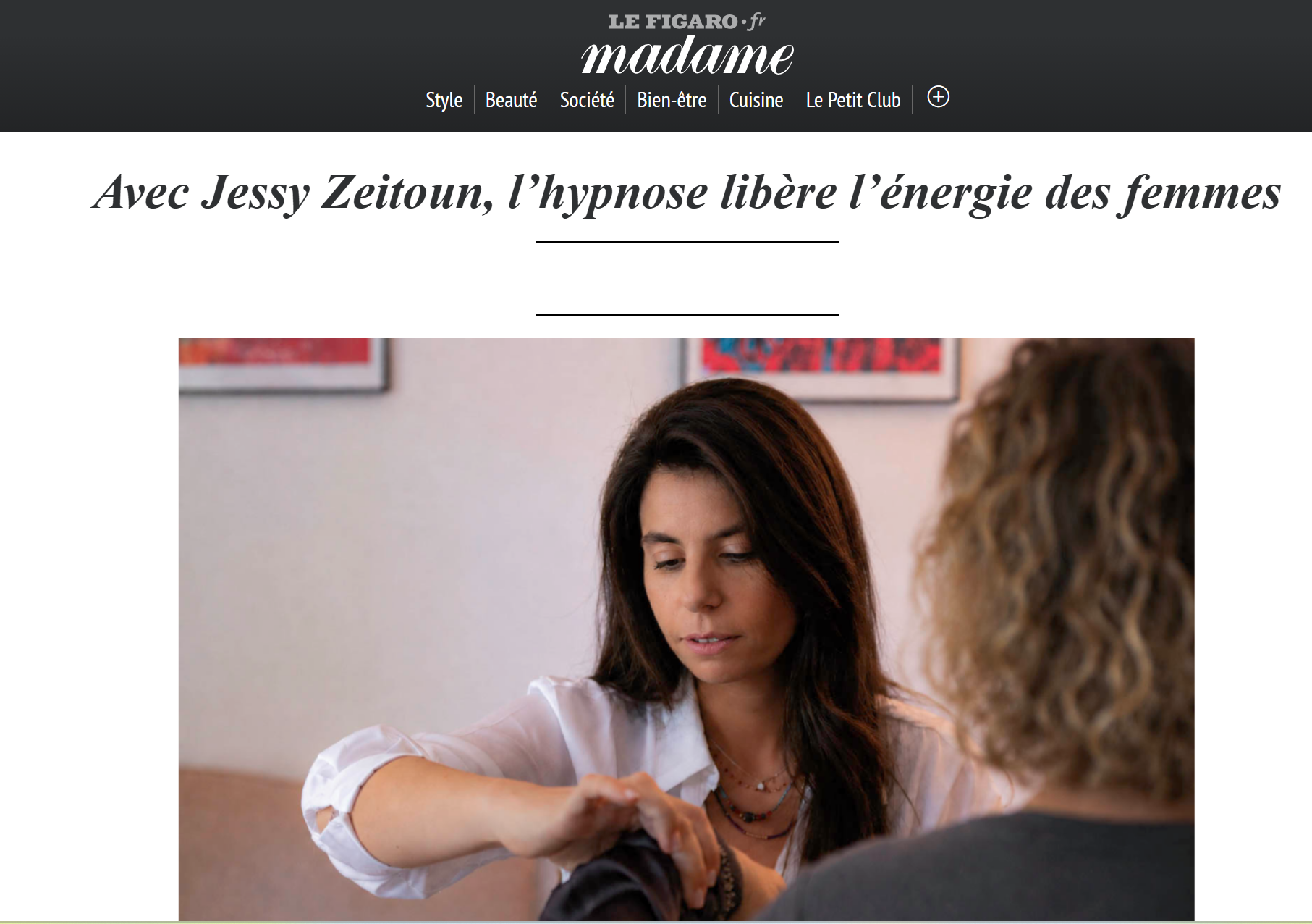 Article Madame Figaro, l’hypnose libère l’énergie des femmes. 