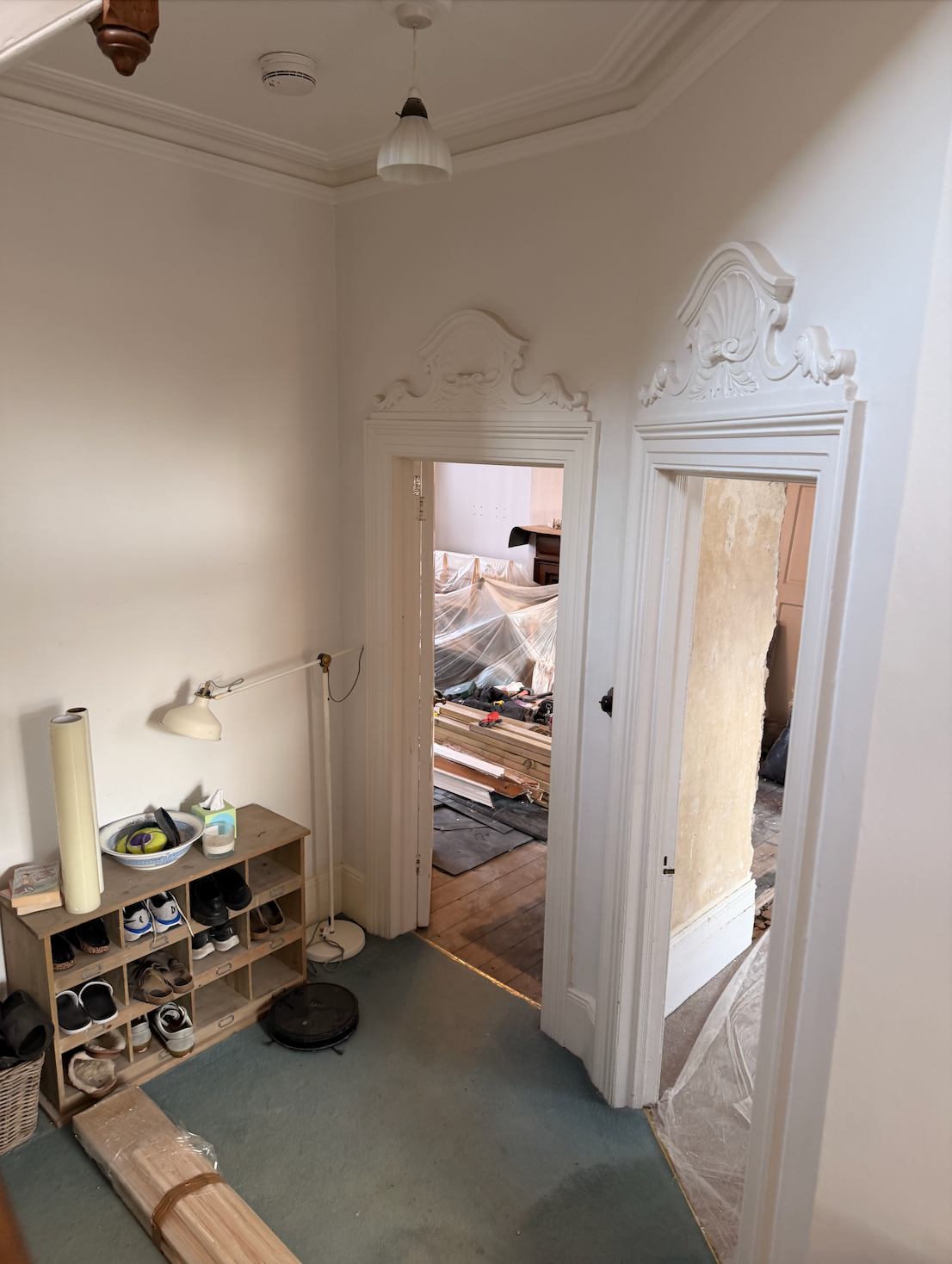 Before - Hall way: tired carpets