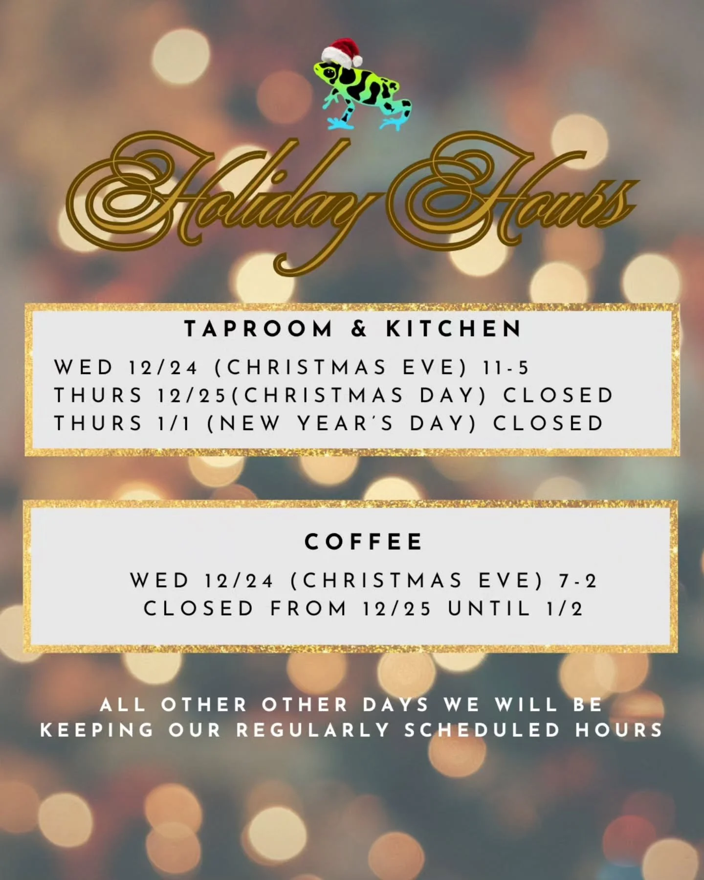 🎄 Happy Holidays from all of us at Tox! 🎁 

We'll be closing the taproom early on Wednesday (Christmas Eve) so we can all get home to our families and loved ones- stop by before 5 to pick up any last minute to-go beers, giftcards, and merch items. 