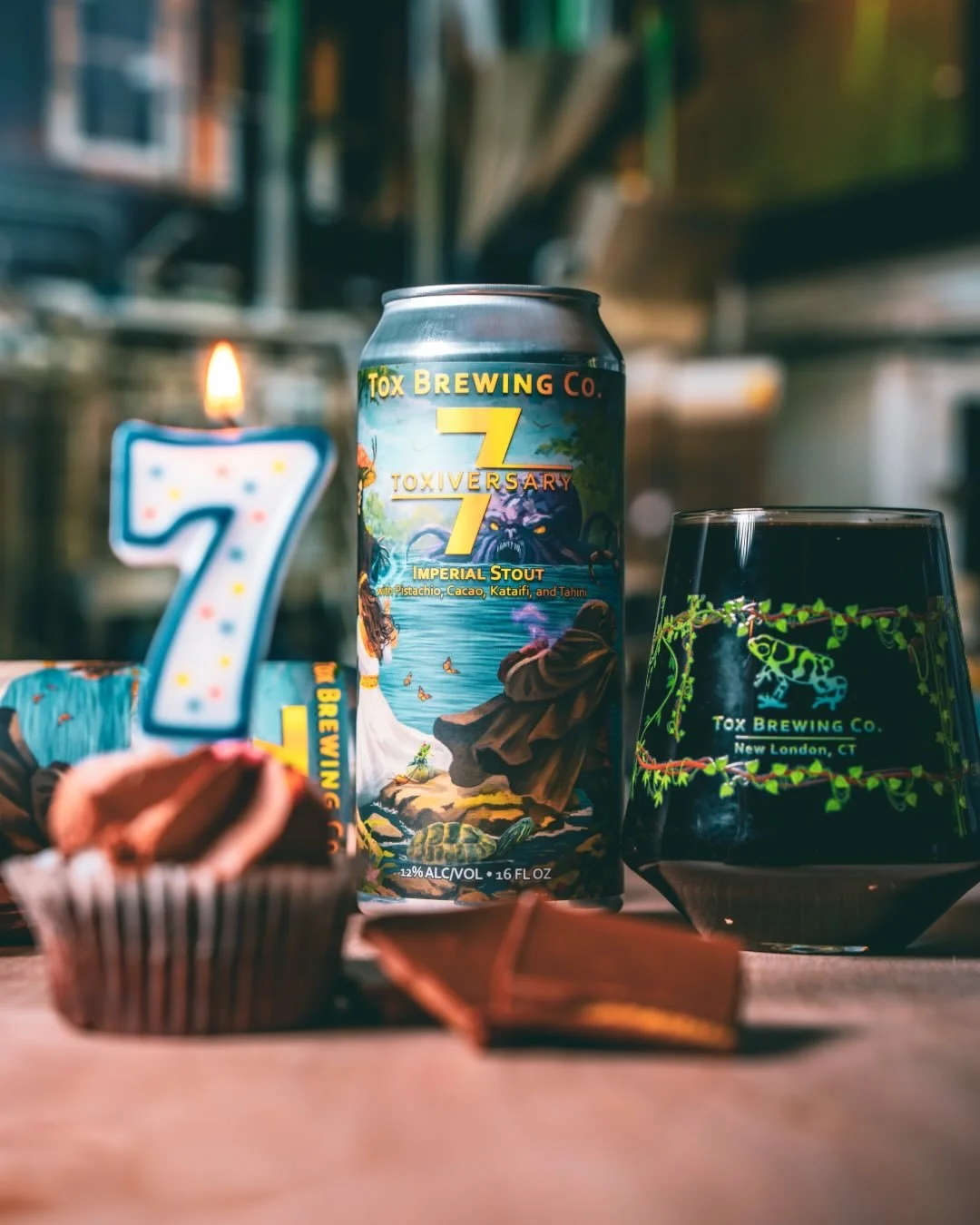 7️⃣🎂Happy seventh birthday to us!🎂7️⃣ 
🎉
We have a fun day ahead of us!
🍻
Introducing Toxiversary Seven. (12%) This year's Toxiversary Stout is inspired by Dubai Chocolate. It is conditioned on Pistachio Nuts, Cacao Nibs, Tahini, and Kataifi styl