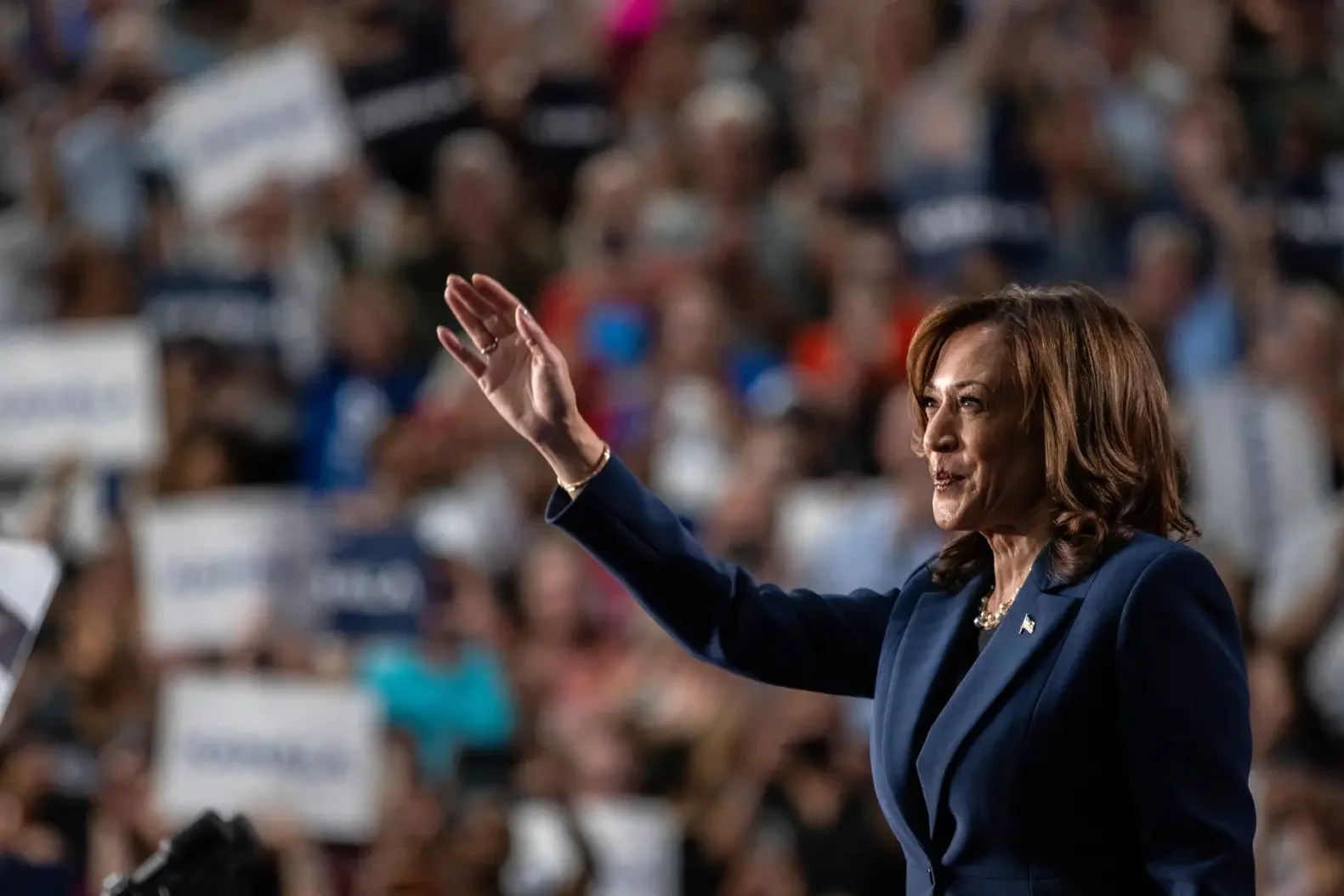 Kamala Harris at a campaign event. Photo via Rolling Stone
