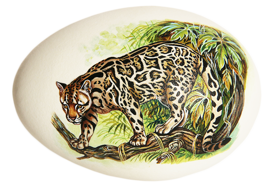 Panthère nébuleuse, motif acrylique sur oeuf d’oie – hauteur env. 6 cm