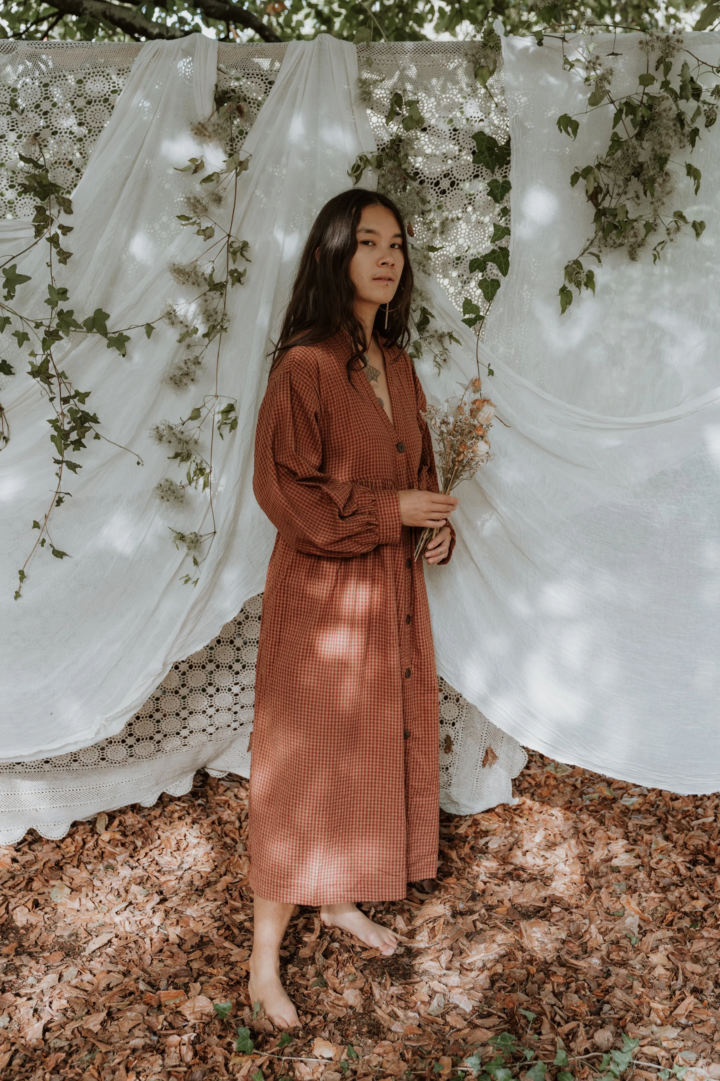 Keiko Dress - Red/Brown Gingham