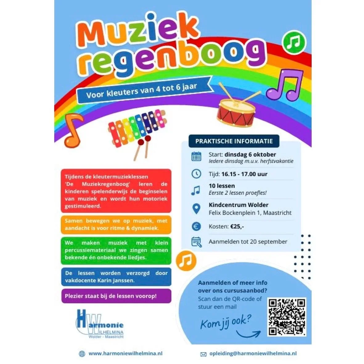 Muziekregenboog - voor kleuters van 4 tot 6 jaar.