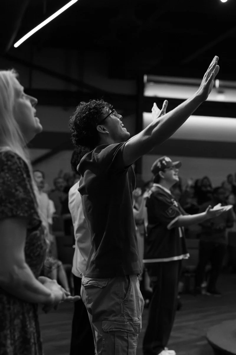 A man worshipping at Antioch Community Church in Chandler for morning Jesus hour.
