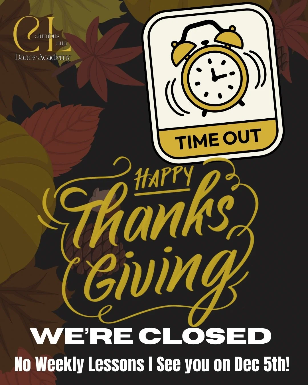 🧡🦃 Happy Thanksgiving, familia!
We&rsquo;re so grateful for every one of you and the beautiful community we&rsquo;ve built together💛🖤

Our studio will be closed for weekly lessons until December 5th, but we can&rsquo;t wait to dance with you agai