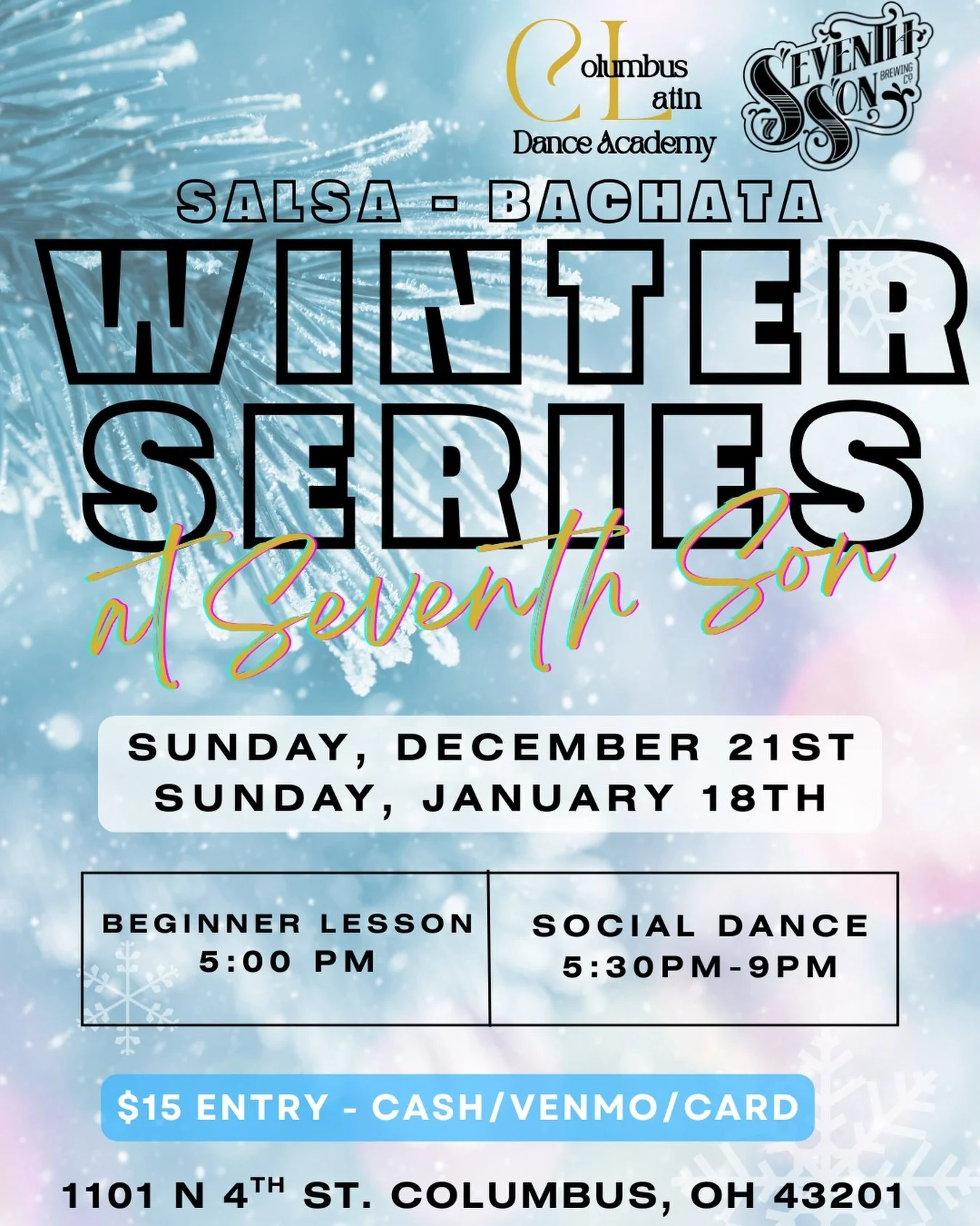 Because you asked for it&hellip; our Sunday Winter Series Socials are HERE ❄️🔥

Warm up your winter with us at Seventh Son!
Salsa &amp; Bachata in December and January &mdash;
✨ Beginner lesson at 5:00 PM
✨ Social dancing until 9:00 PM

Let&rsquo;s 