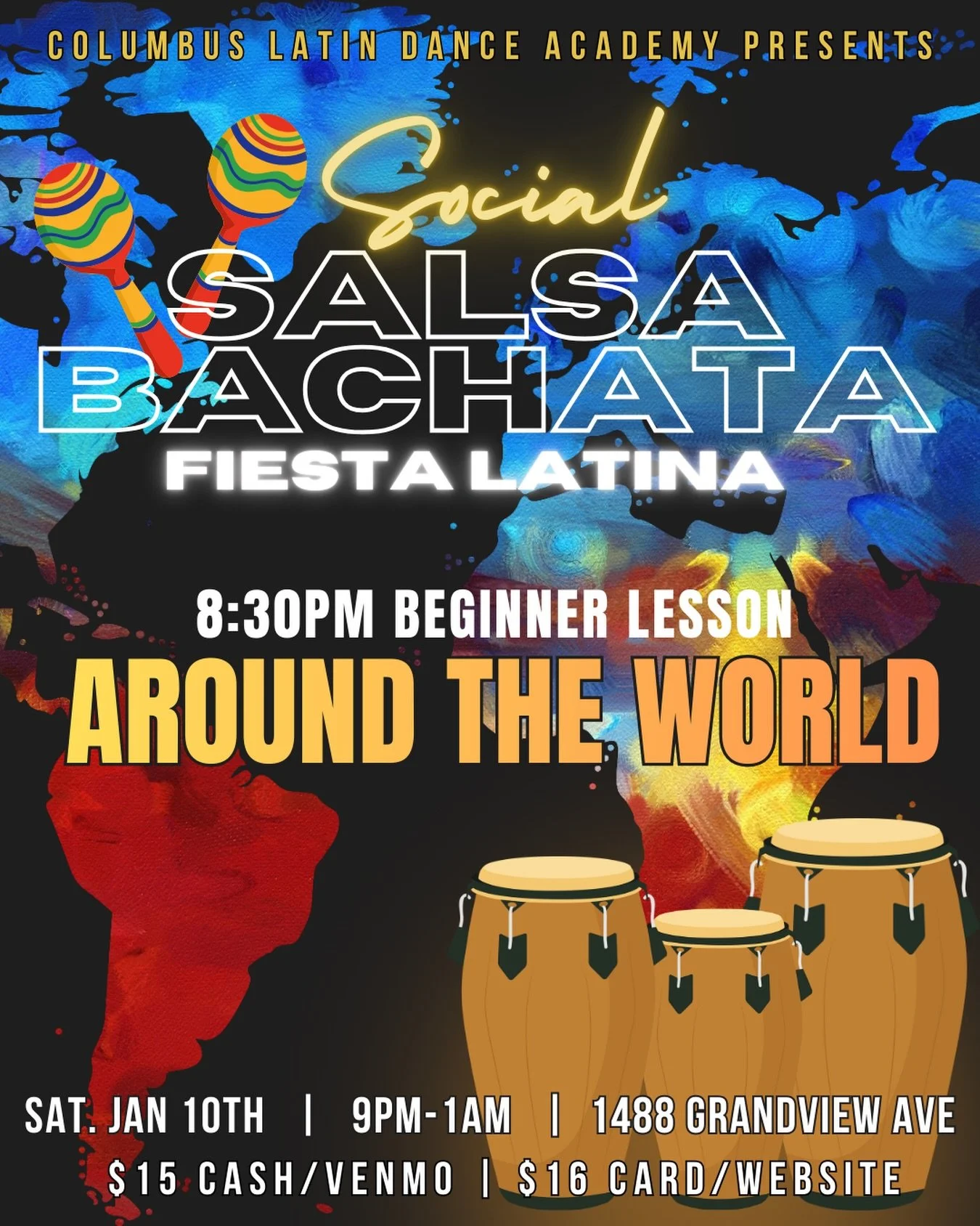 ✈️🌍 PASSPORTS READY! 🌍✈️
We&rsquo;re taking your dancing around the world &mdash; one salsa &amp; bachata song at a time 💃🏽🕺🏽

🌎 Around-the-World Salsa &amp; Bachata Social
🗓 Saturday, January 10th
📍 1488 Grandview Avenue

8:30 PM | Beginner
