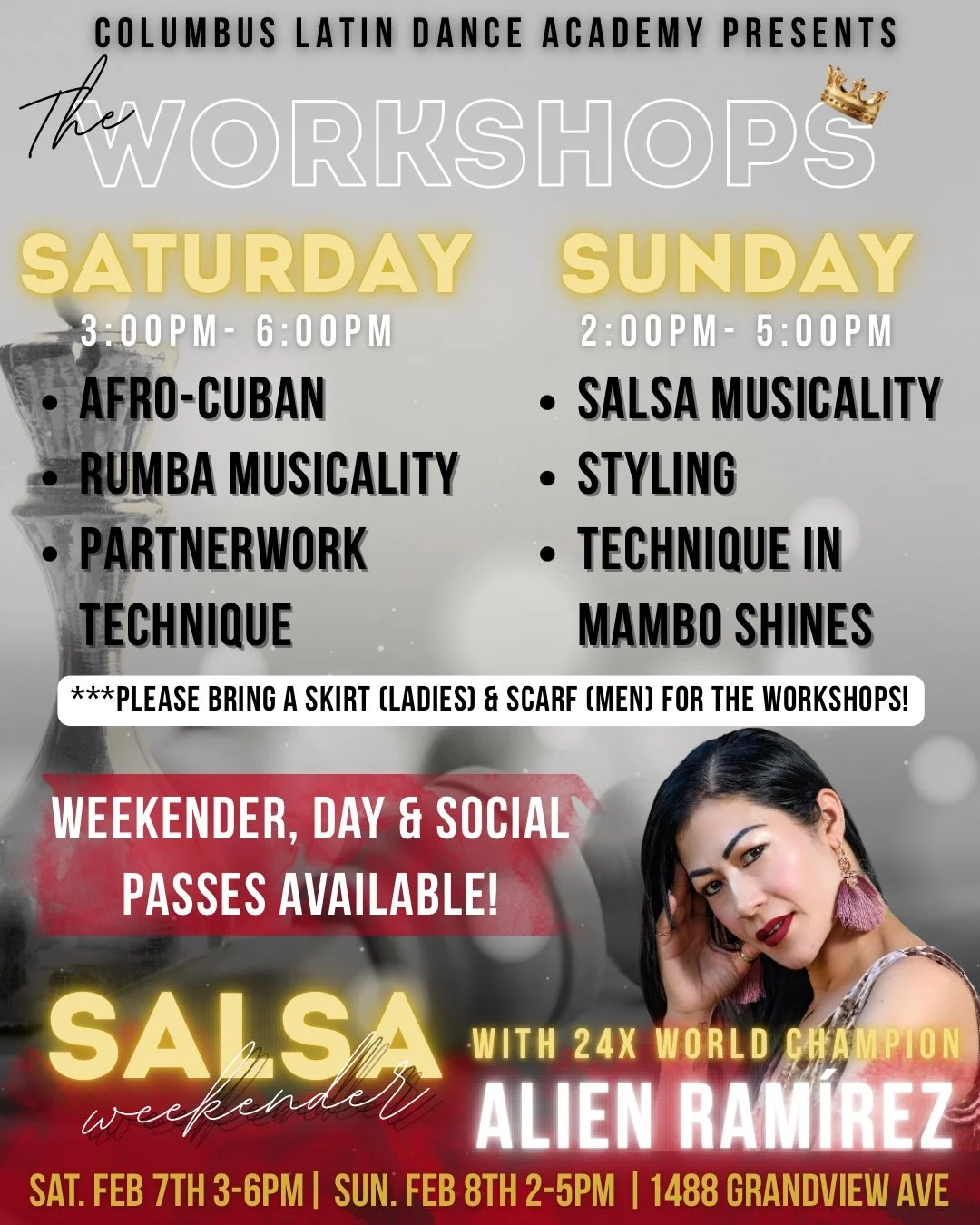 🔥 THE WORKSHOPS ARE HERE 🔥
Two days. Deep training. Pure salsa power.

We&rsquo;re bringing you an INTENSIVE SALSA EXPERIENCE &mdash; a journey through salsa history and its roots, traveling from Afro-Cuban foundations to Mambo shines and partnerwo