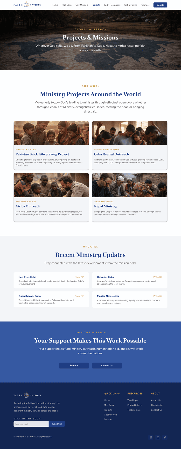 Faith of the Nations homepage design