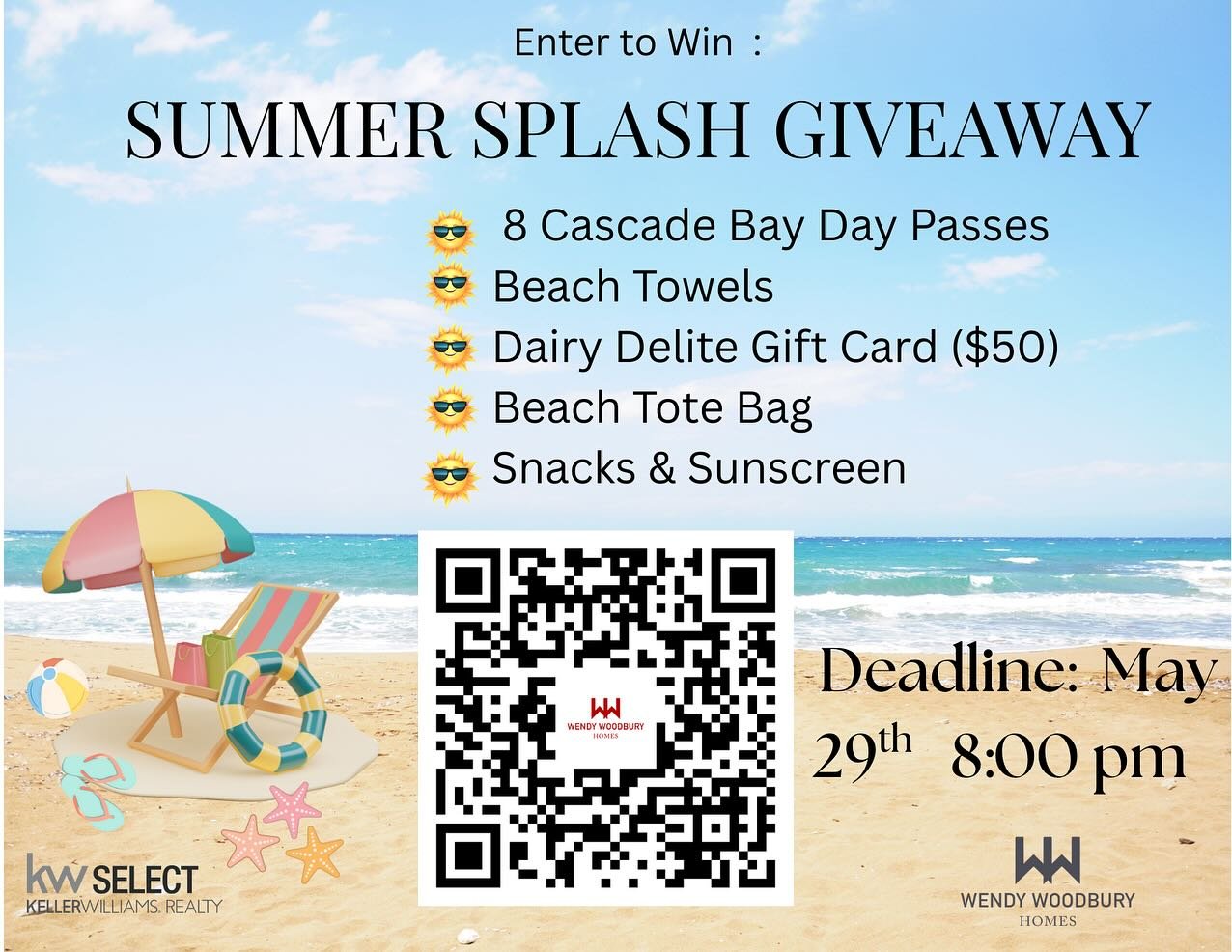 Summer Splash Giveaway ☀️ Enter to win a summer goodie bag by filling out the google form on the QR Code or link below 🏝️ Deadline is May 29th! 

Link: https://forms.gle/hcUdQJJxFoYLW9z38 🔗