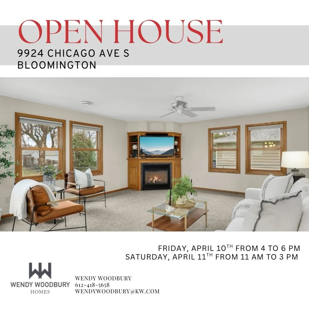 Open house for Bloomington listing! 

🏠 9924 Chicago Ave S Bloomington, MN 

Friday, April 10th from 4 to 6 PM
Saturday, April 11th from 11 AM to 3 PM 

Hope to see you there! 😊