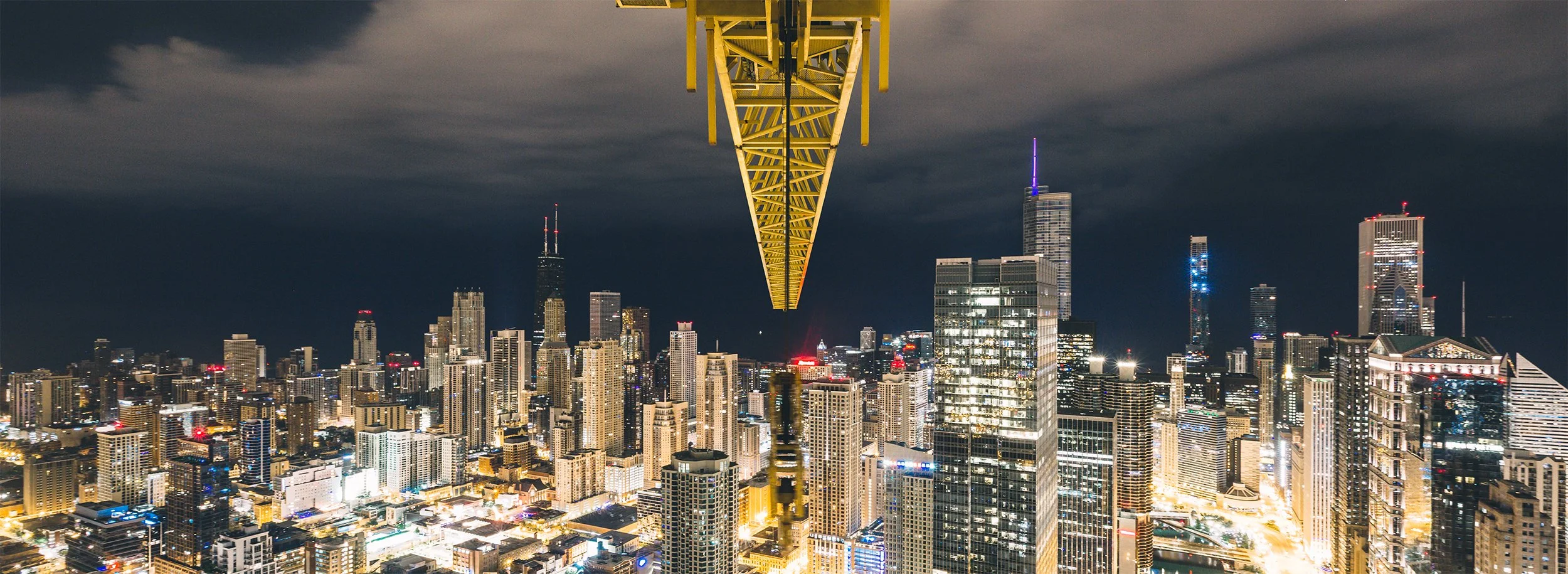 Chicago skyline photographed from the tower crane during construction of Wolf Point West.