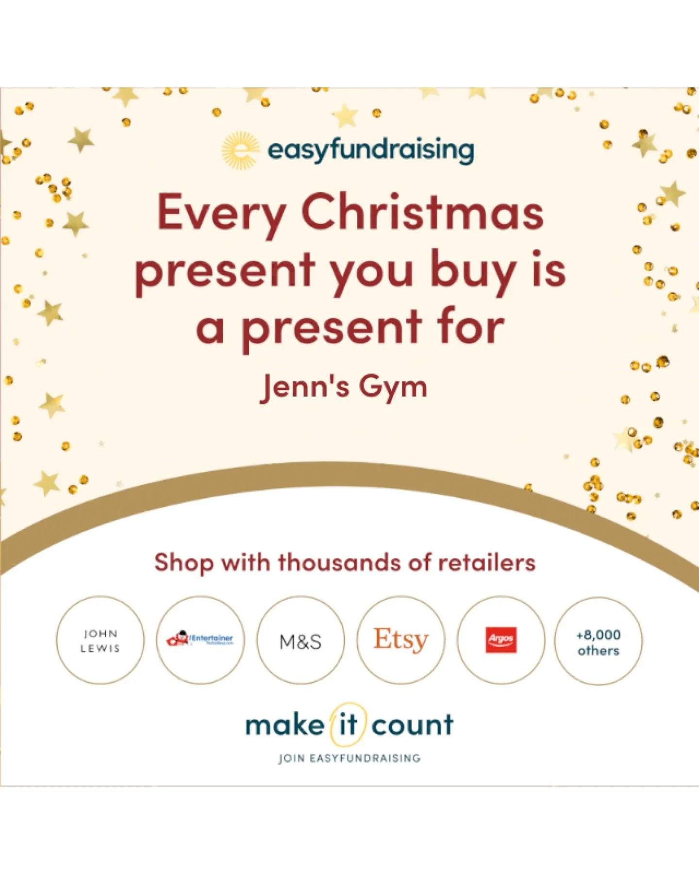 Getting ready to start your Christmas shopping? 🛍️ 
@easyfundraising partners with over 8,000 retailers, so when you do your online and now select in store shopping, you can get free donations for Jenn&rsquo;s Gym!

We&rsquo;ve raised &pound;38.42 s
