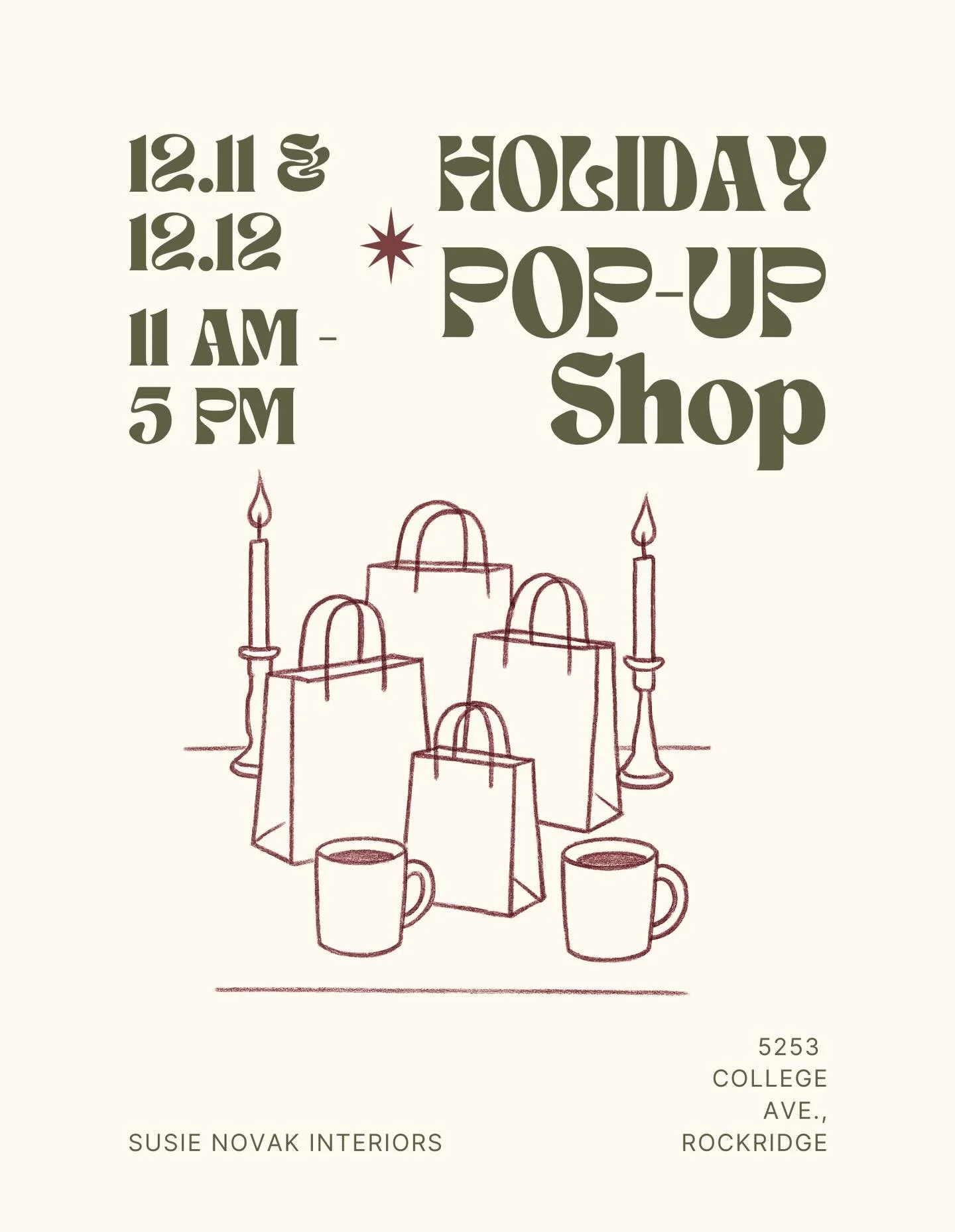 We are opening our pop-up shop again tomorrow and Friday from 11:00AM - 5:00PM 🛍️ 
Come by our studio and snag some gifts for the holidays 🌟 

📍5253 College Avenue
