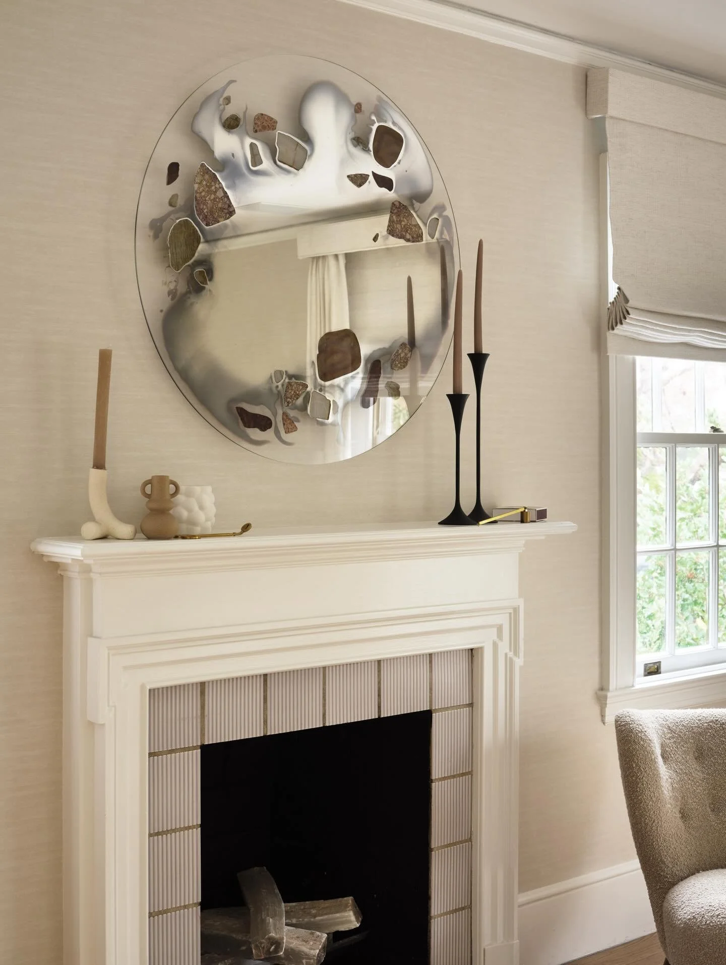 These Transition Mirrors by @chenandkai are so special. Each one is handcrafted with round glass, poured silver, and slivers of beautiful stones, gems, and shells. The name itself is a nod to silver&rsquo;s classification as a &ldquo;transition metal