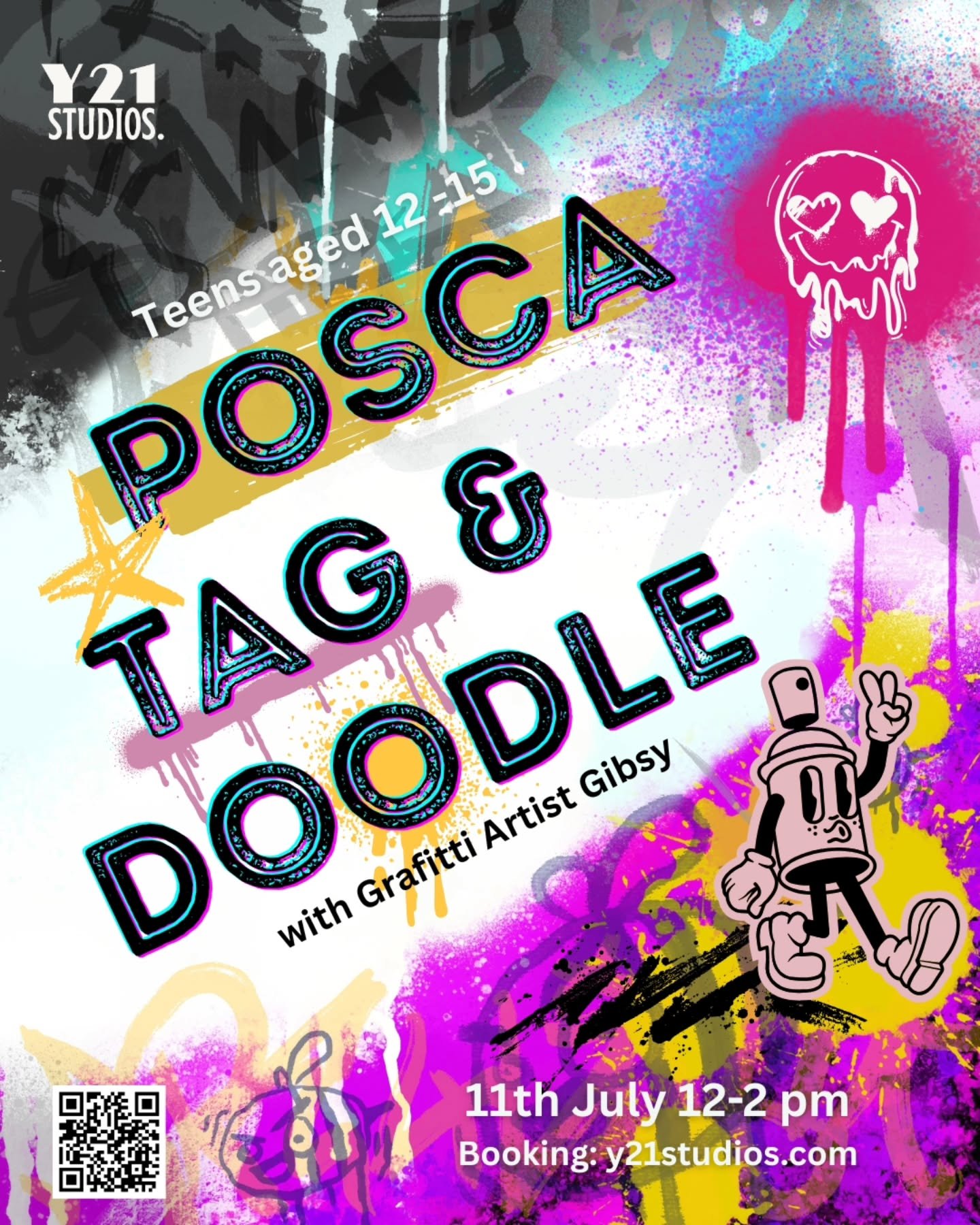 Something the TEENS have been waiting for! And introduction to GRAFITTI and street art doodling.
2 hours of cool fun activity using posca markers and endless creativity. Run by local street art artist Gibsy.
Learn the basics of street art, the use of
