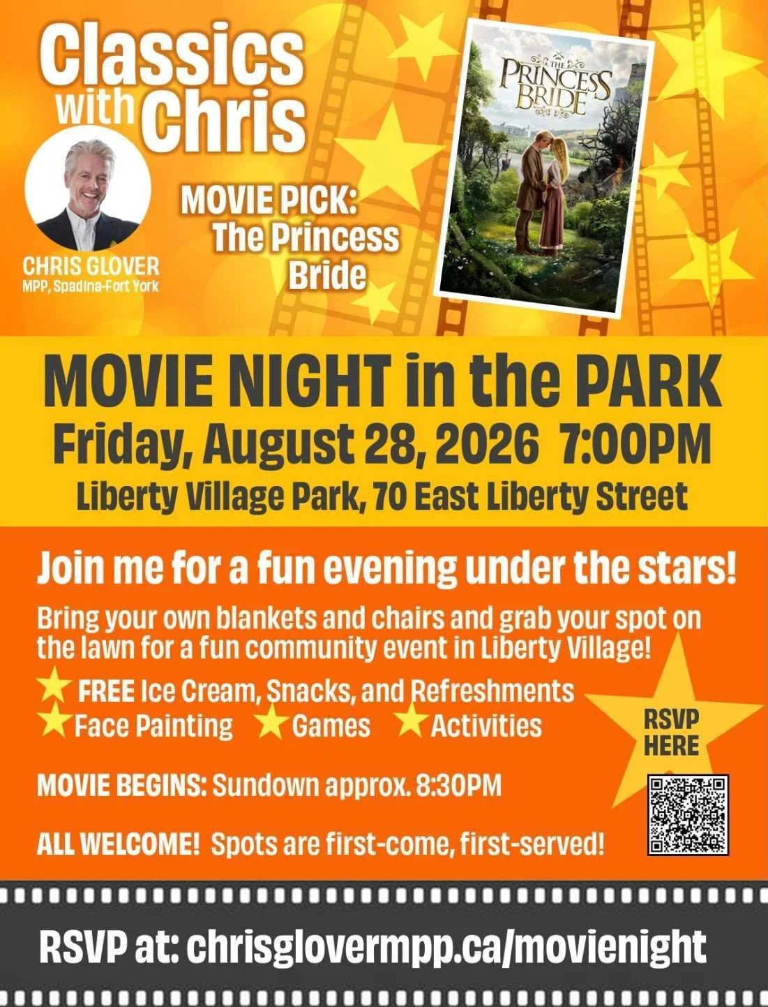 LVRA Movie Night featuring The Princess Bride Presented by MPP Chris Glover