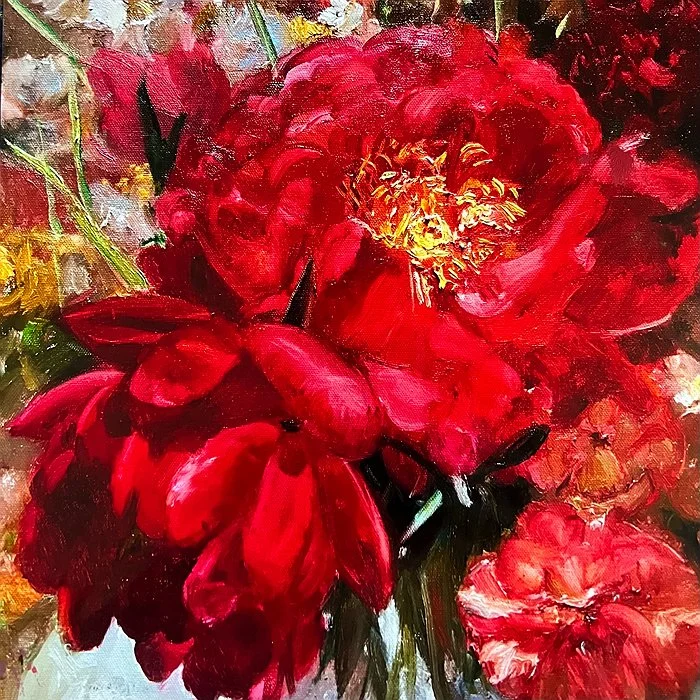 Impressionist painting of vibrant flowers