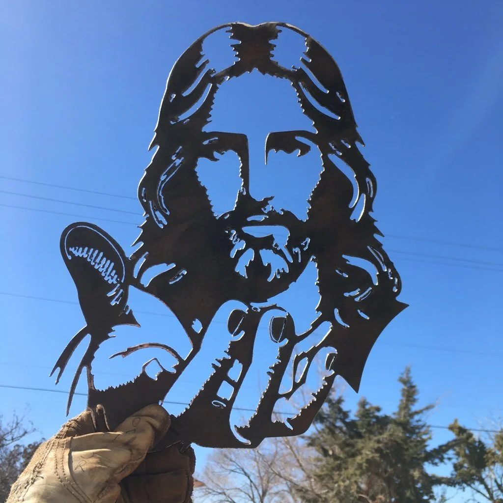 Jesus reaching out is 17 inches high and15 inches wide. I have made bigger but this is the size of this image.