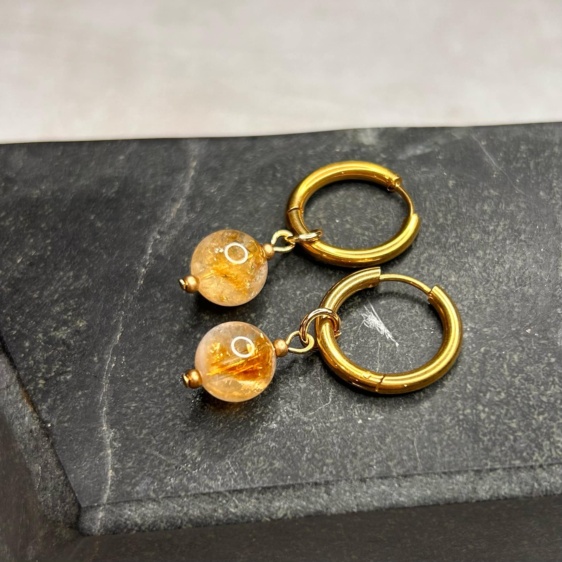 Dorées - Boucles d'oreilles chakra plexus solaire - Citrine