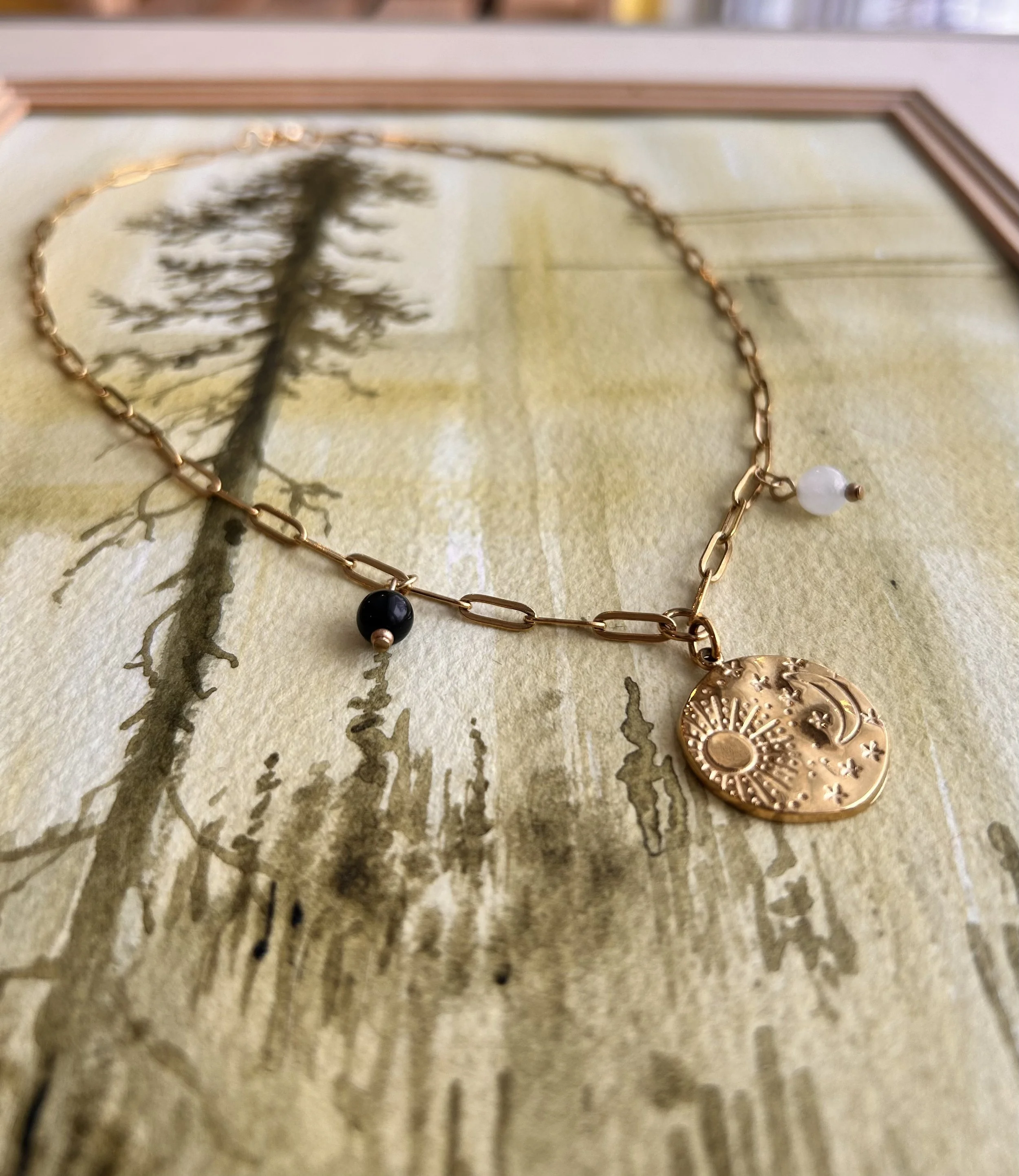 Collier charms ◦ Obsidienne et jade blanc