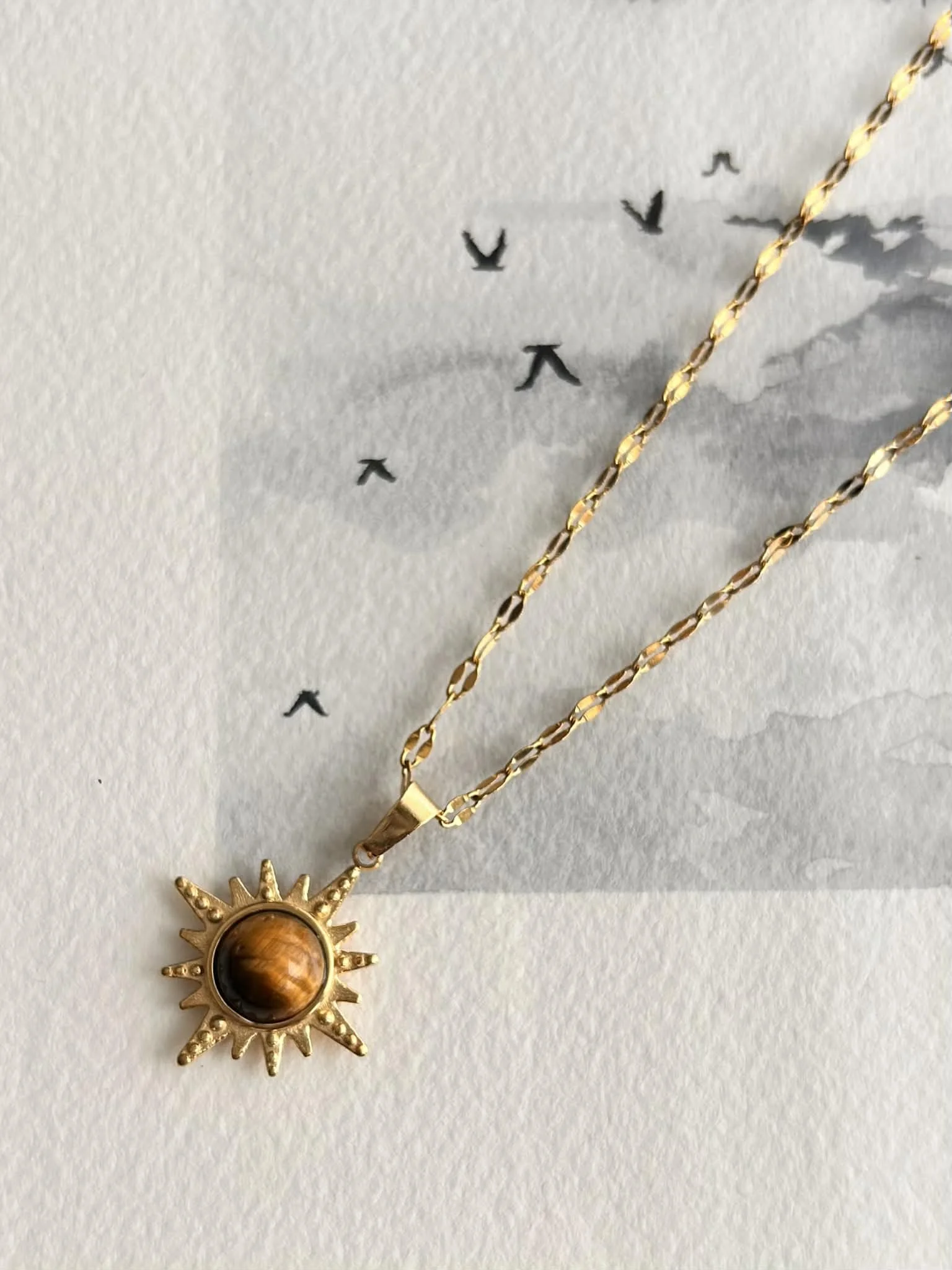 Collier pendentif ◦ Soleil étoile oeil de tigre