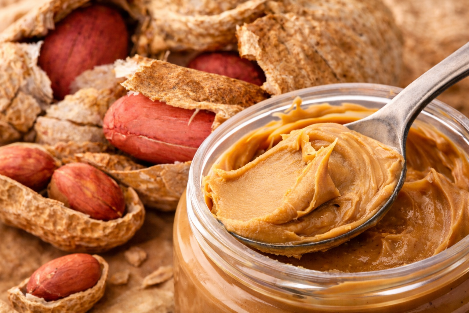 Peanut butter and shelled peanuts close-up.png