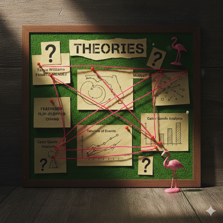 Evidence corkboard with pink string and names