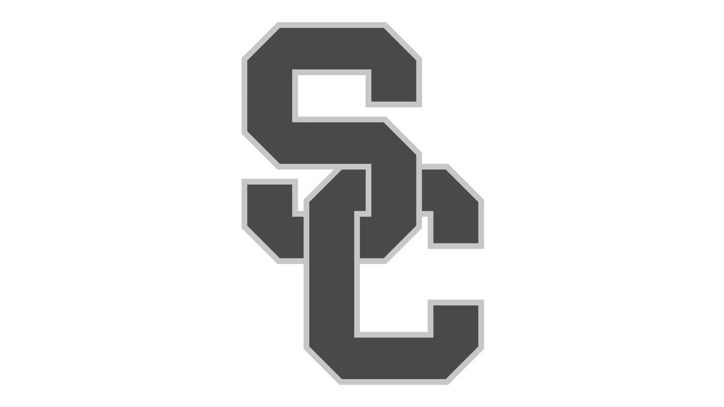 An embroidered patch of a gray letter Q with a white outline.