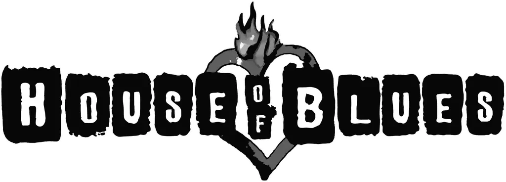 Logo for the game 'House of Blues' featuring stylized black and white text with a flame above the letter 'O'.