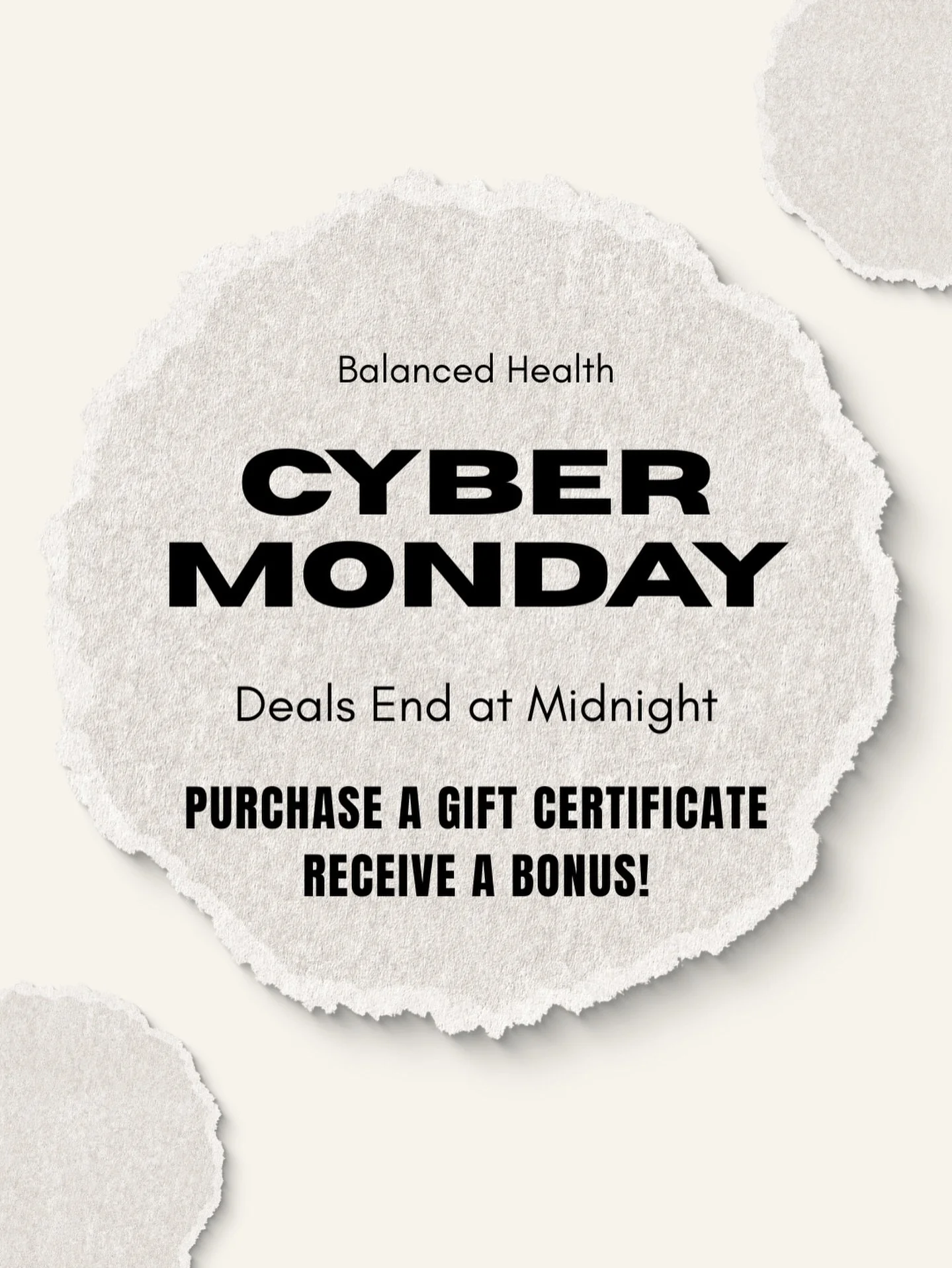 Cyber Monday Wellness Deals end at midnight! ⏰✨

If you&rsquo;ve been wanting to schedule a massage, Craniosacral Therapy session, or grab a wellness gift for someone special, this is your last chance to save.

And for today only:
✨ Purchase a gift c