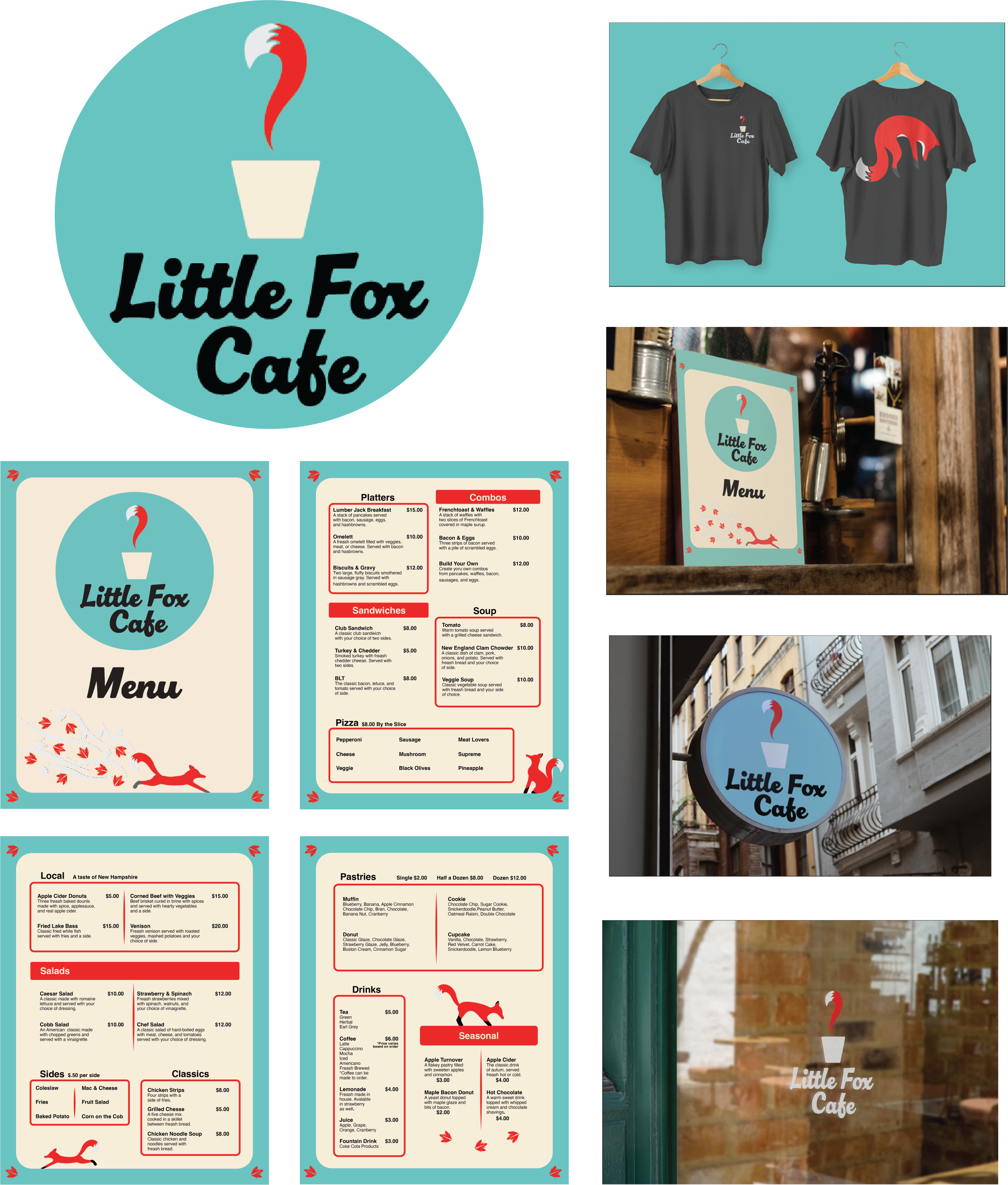 Logo, menu, and signs for an original restaurant. I also included a uniform shirt for the staff.