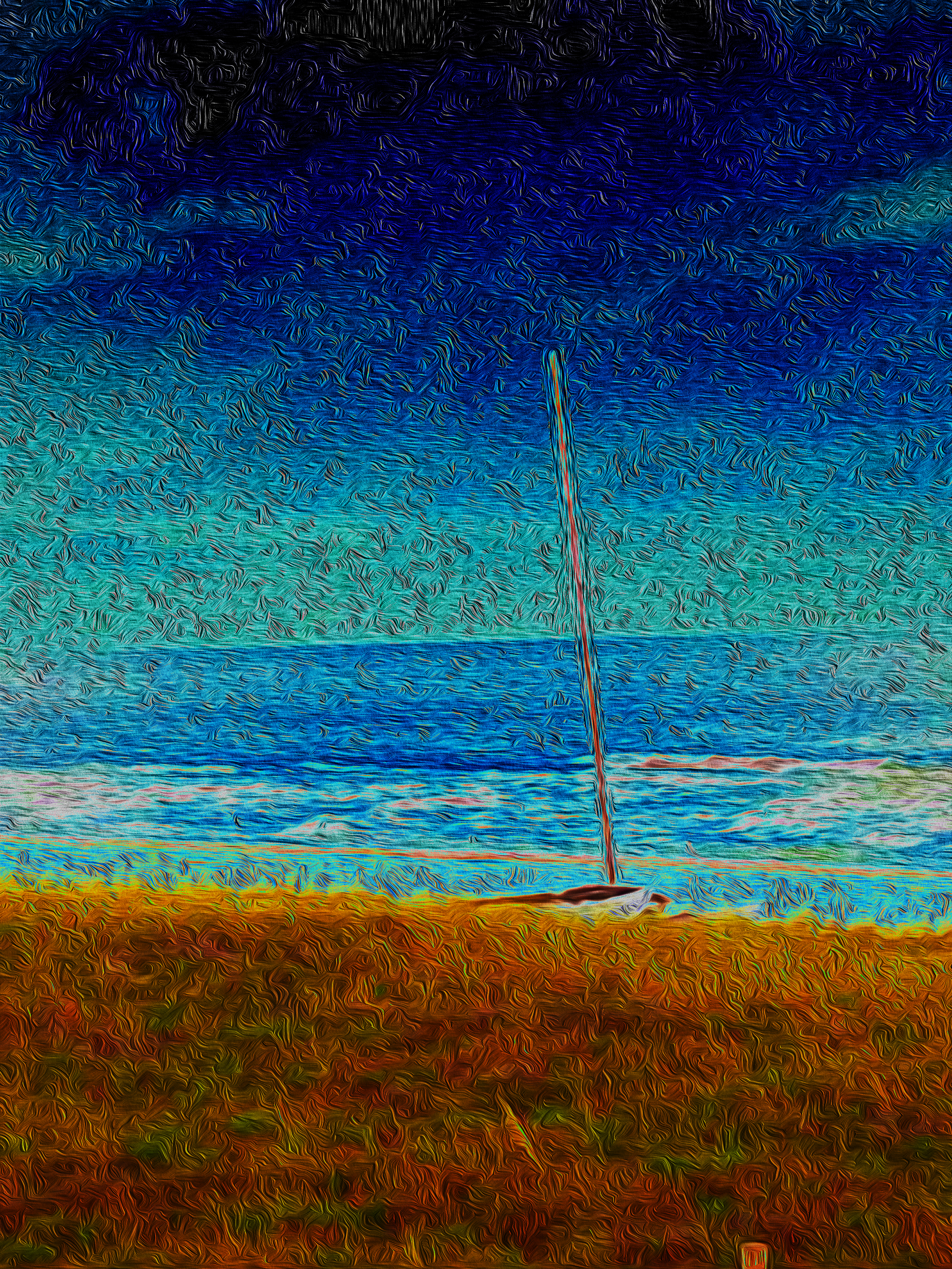A picture of a boat on the beach at St. George Island. Manipulated in Photoshop using contrast, saturation, and a filter.
