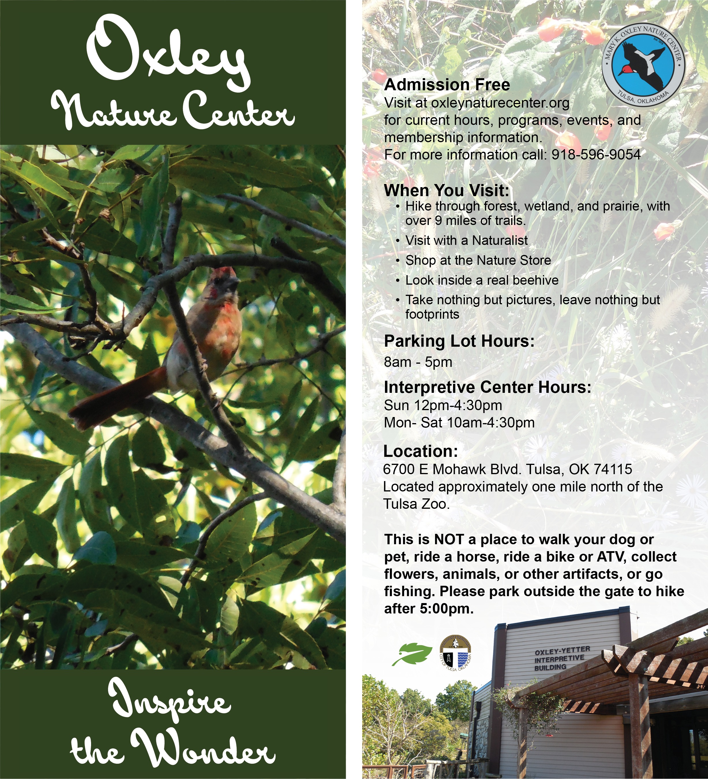 Pamphlet for Oxley Nature Center in Tulsa, Ok.