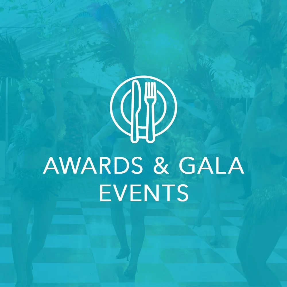 Graphic for awards and gala events with a blue overlay, showing dancers and decorative elements in the background.