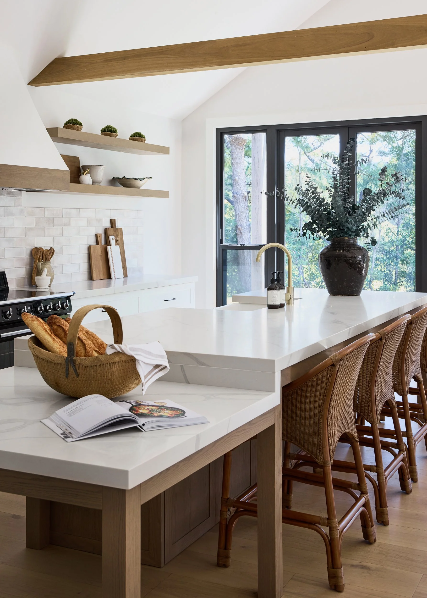 Premium kitchen lifestyle detail with bread and cookbook, interior architecture photography Sydney NSW by high-end photographer