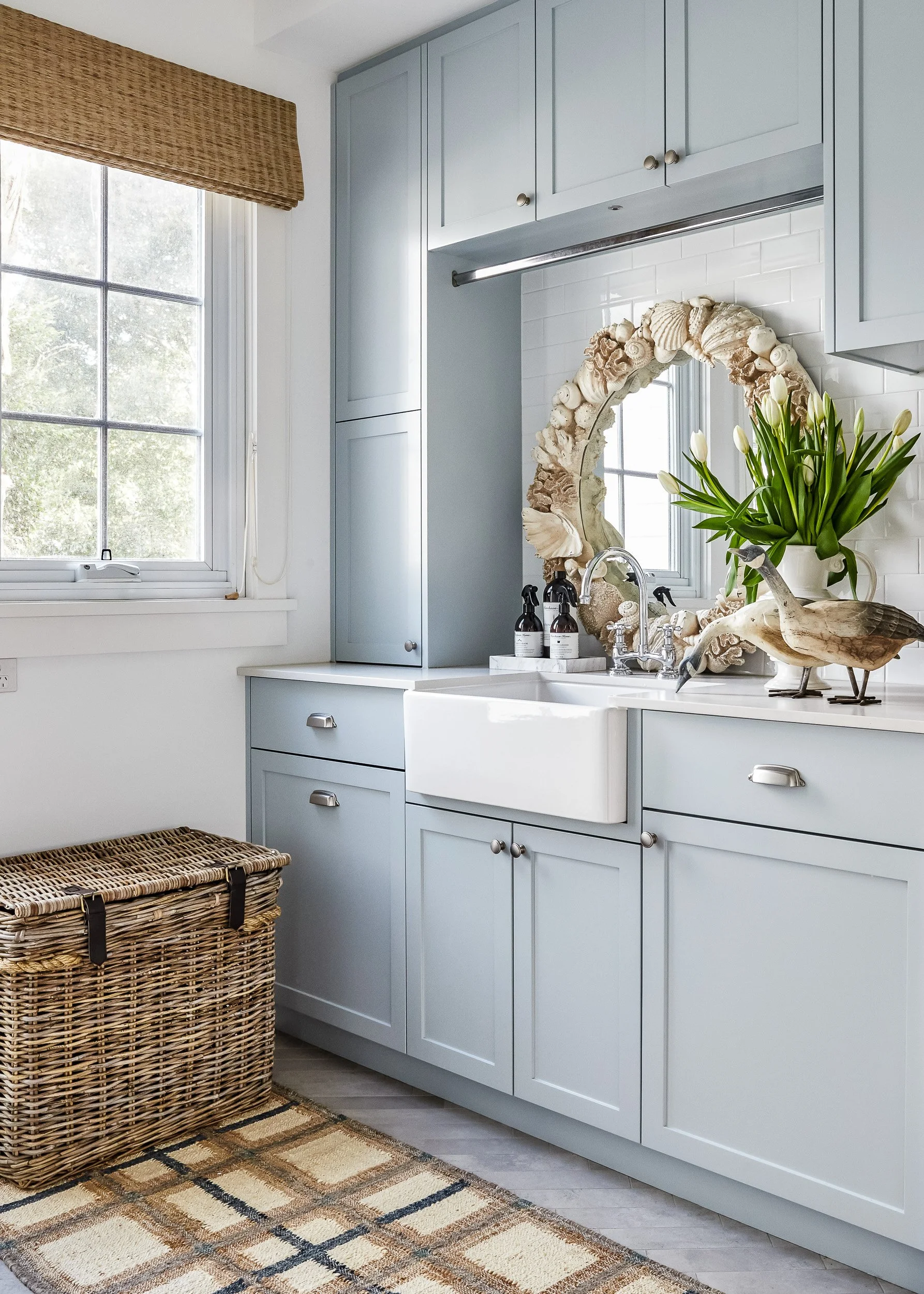 A serene laundry with contemporary design, showcasing the editorial photography style of Sydney's Diego Pinto.