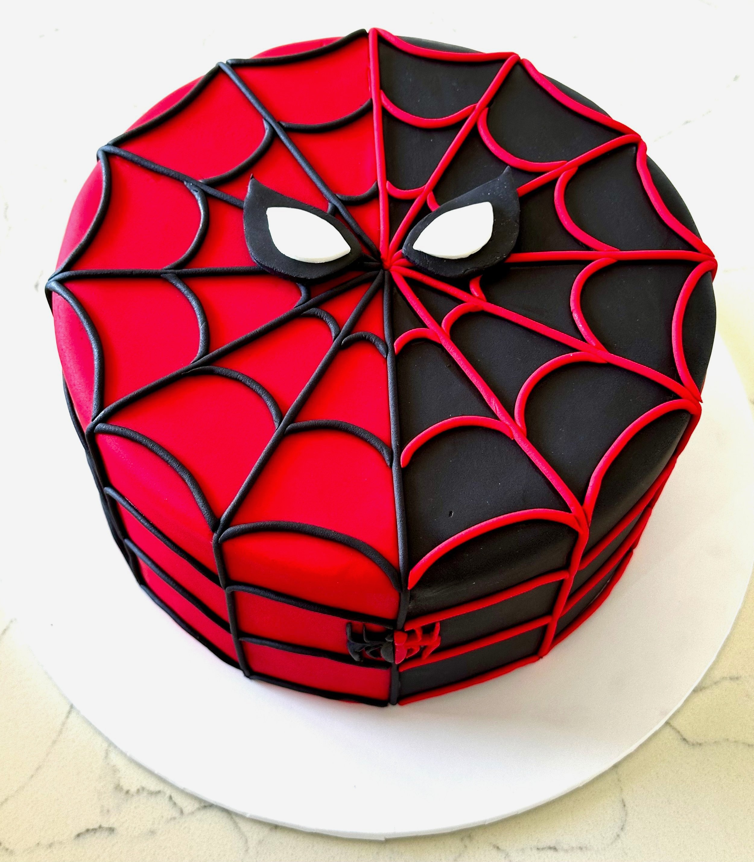 Spiderman groom's cake - red velvet cake, cream cheese icing