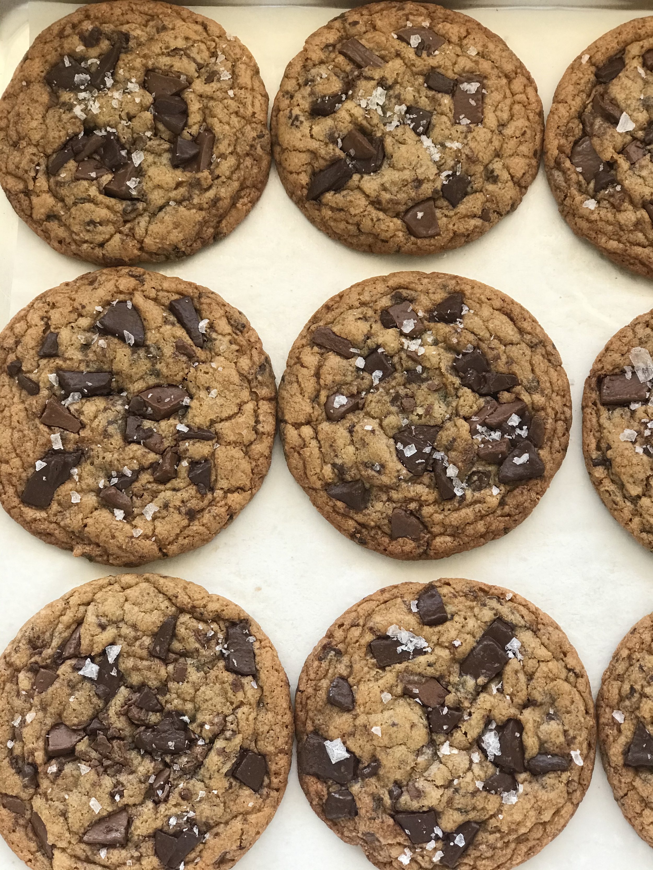Brown butter chocolate chip cookies with flaky salt
